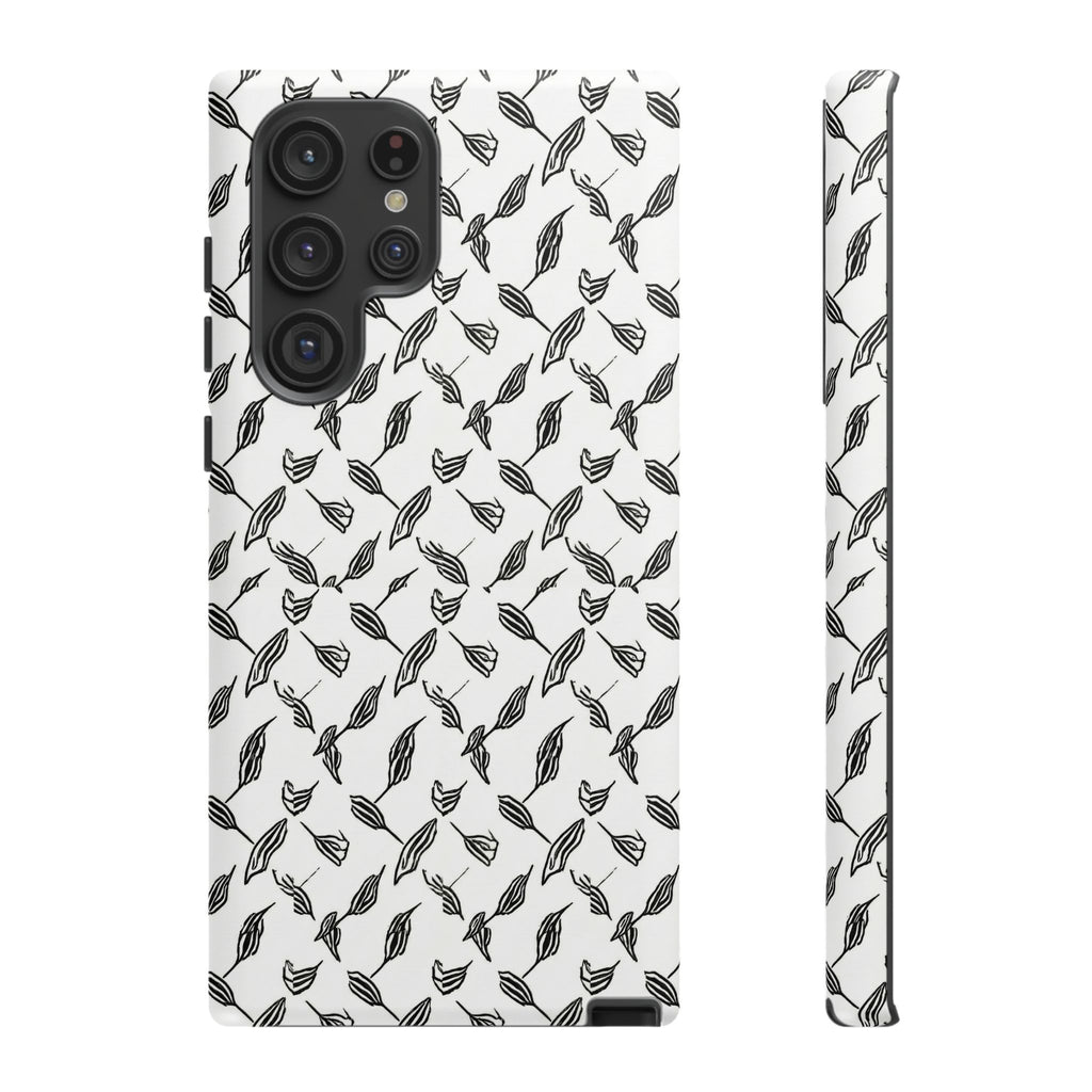 Hummingbird Kufiyah Pattern Tough Phone Case — Black & White Botanical Protective Cover