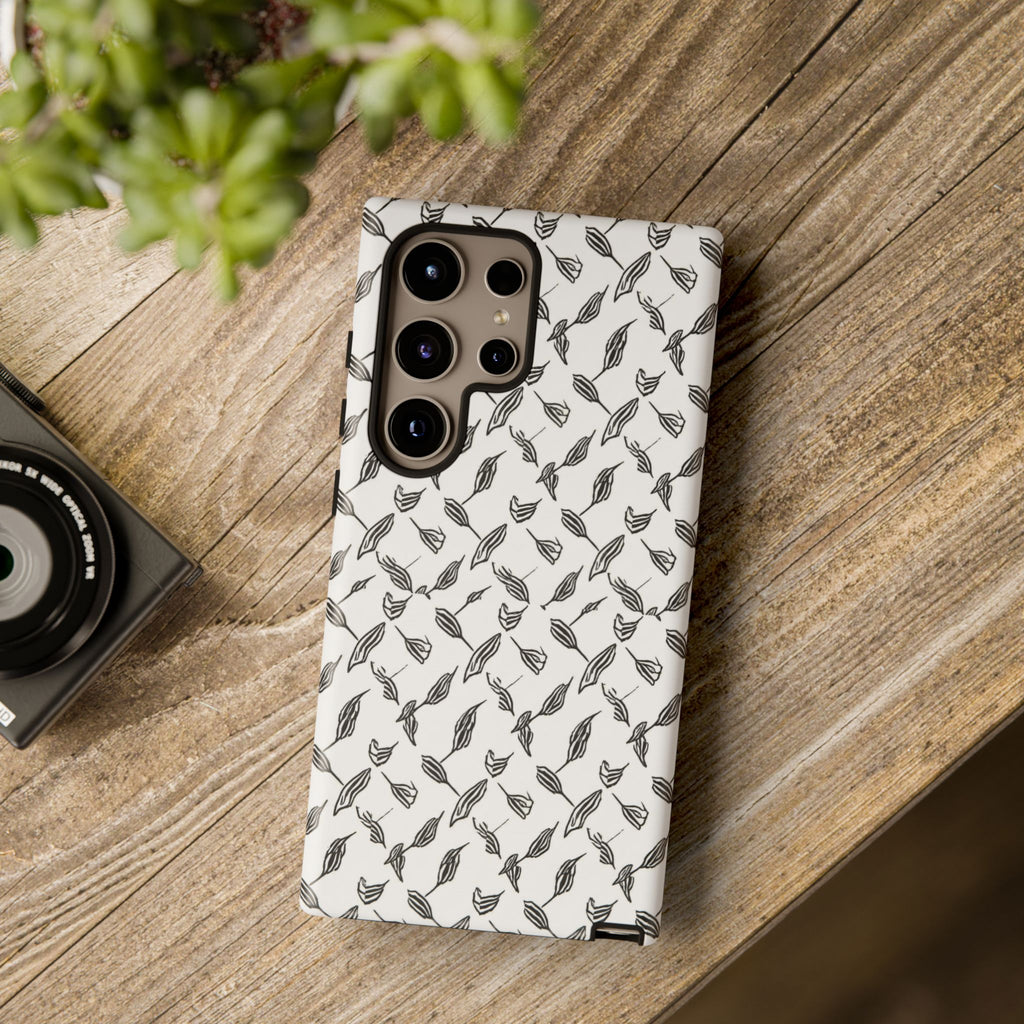 Hummingbird Kufiyah Pattern Tough Phone Case — Black & White Botanical Protective Cover