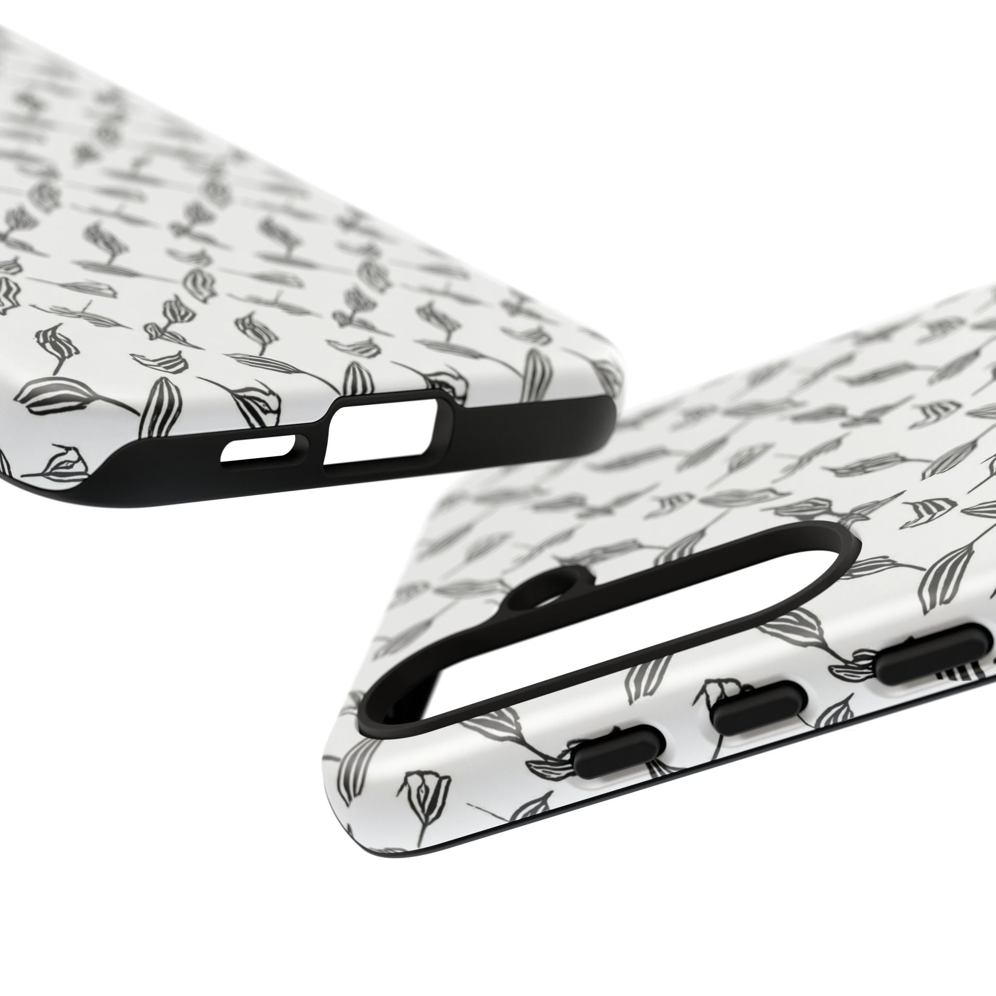 Hummingbird Kufiyah Pattern Tough Phone Case — Black & White Botanical Protective Cover