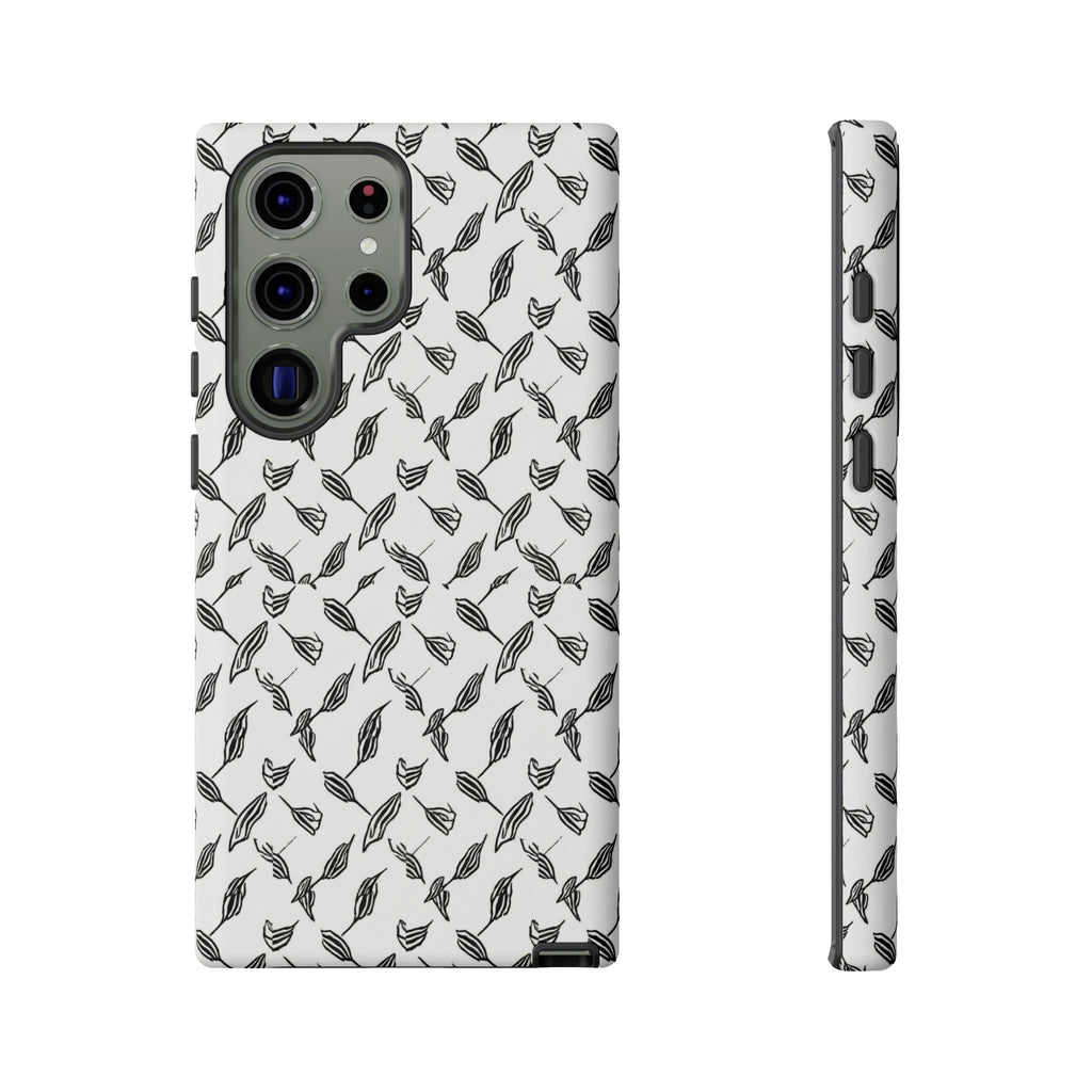 Hummingbird Kufiyah Pattern Tough Phone Case — Black & White Botanical Protective Cover
