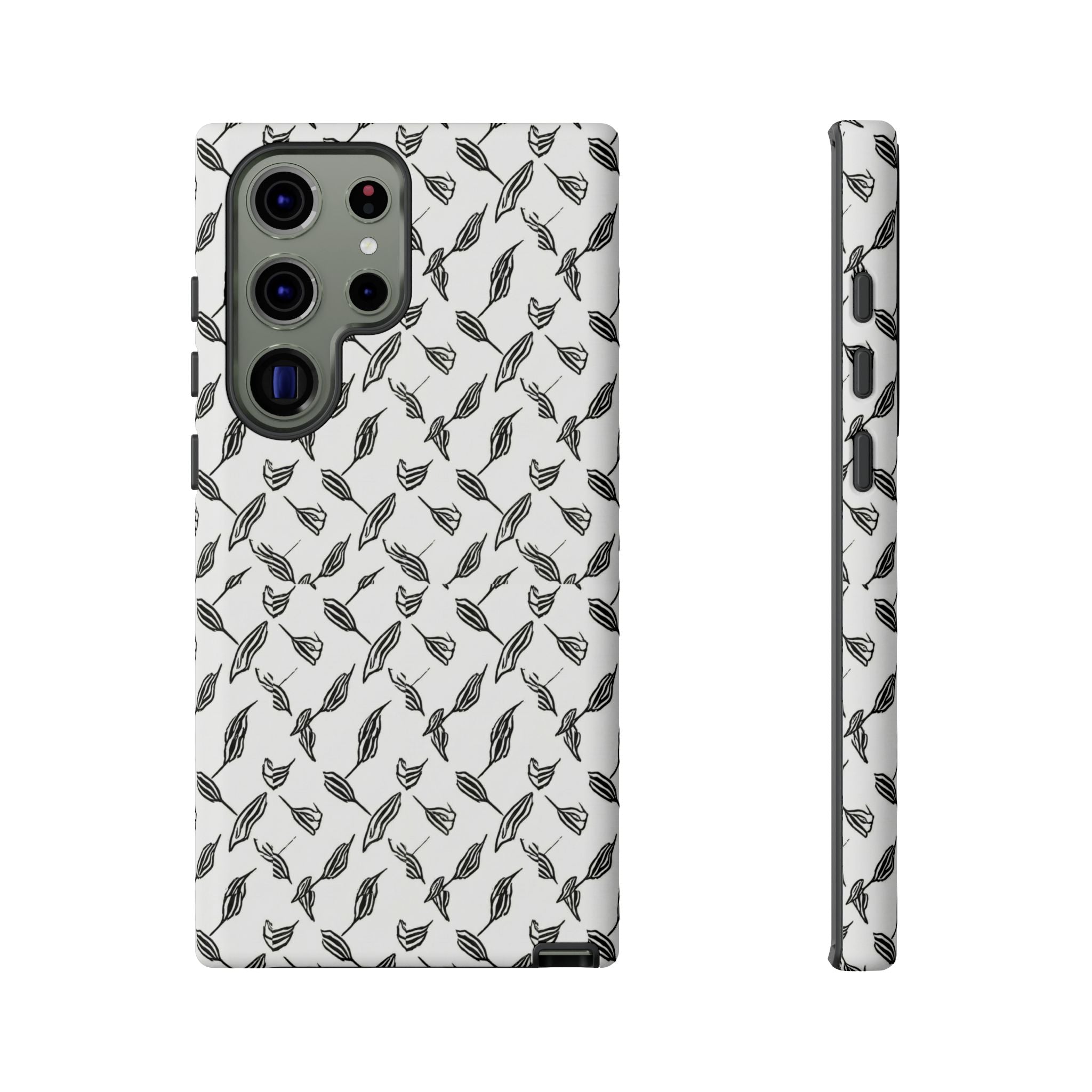 Hummingbird Kufiyah Pattern Tough Phone Case — Black & White Botanical Protective Cover