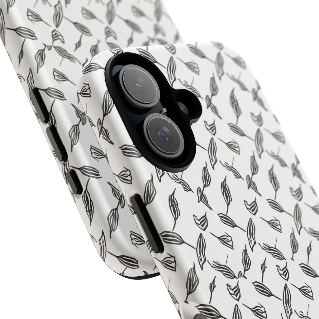 Hummingbird Kufiyah Pattern Tough Phone Case — Black & White Botanical Protective Cover
