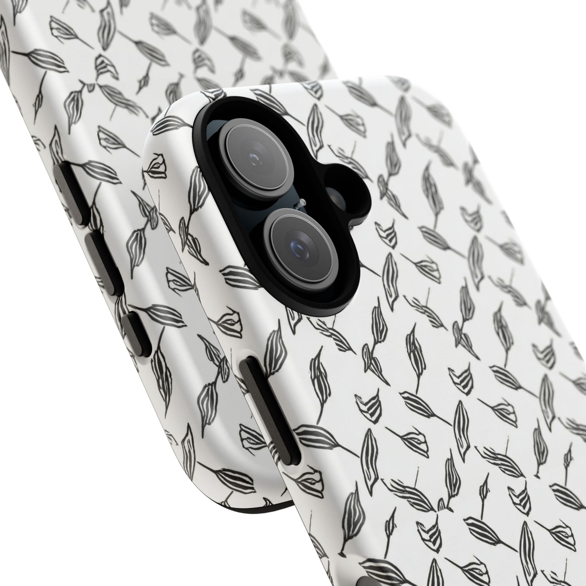 Hummingbird Kufiyah Pattern Tough Phone Case — Black & White Botanical Protective Cover