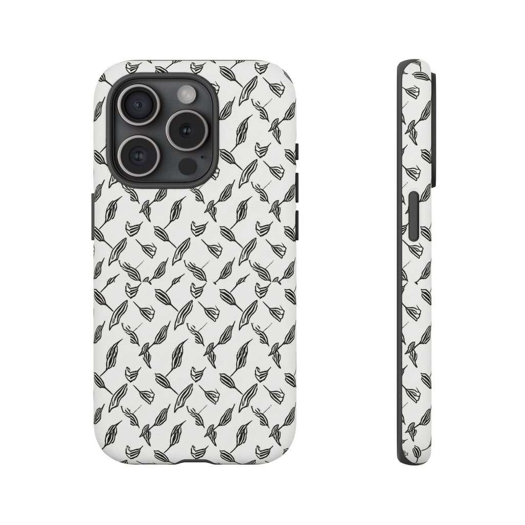 Hummingbird Kufiyah Pattern Tough Phone Case — Black & White Botanical Protective Cover