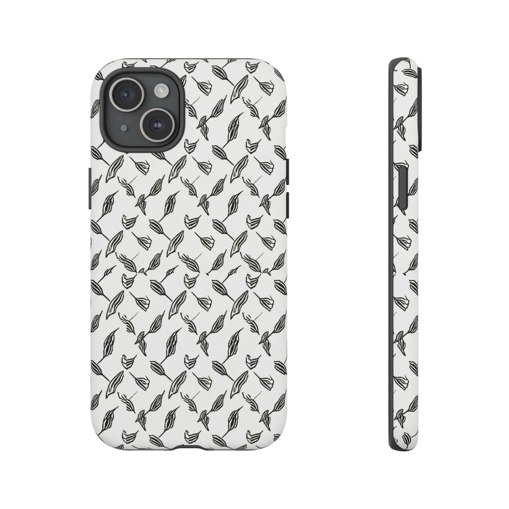 Hummingbird Kufiyah Pattern Tough Phone Case — Black & White Botanical Protective Cover