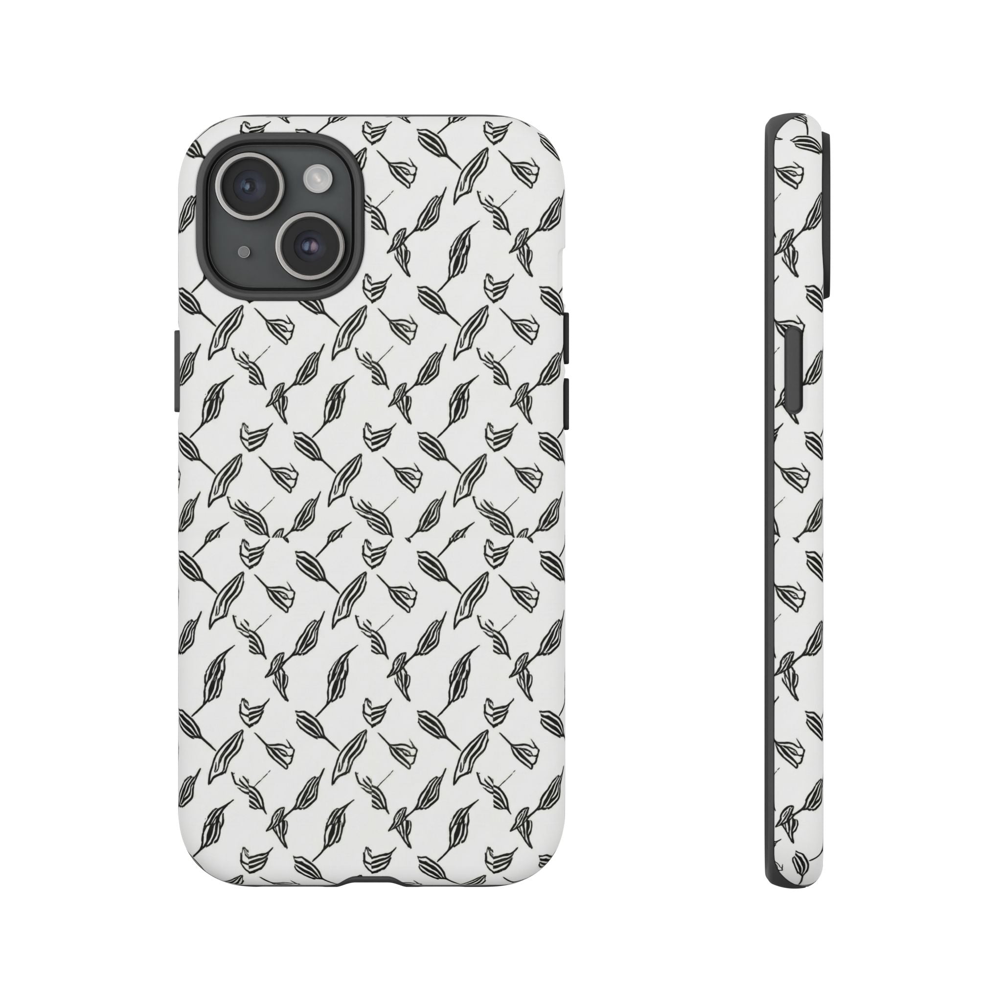 Hummingbird Kufiyah Pattern Tough Phone Case — Black & White Botanical Protective Cover