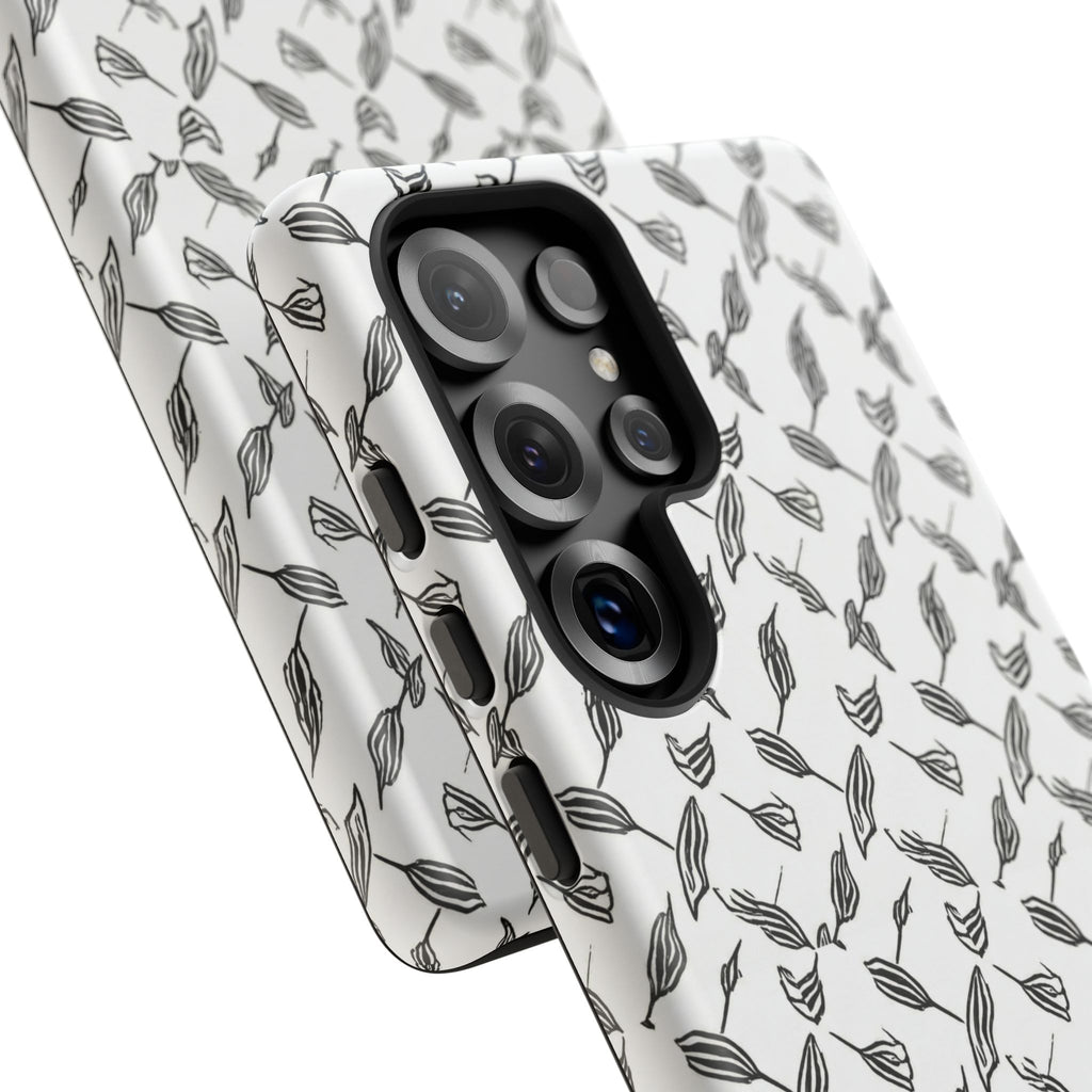 Hummingbird Kufiyah Pattern Tough Phone Case — Black & White Botanical Protective Cover