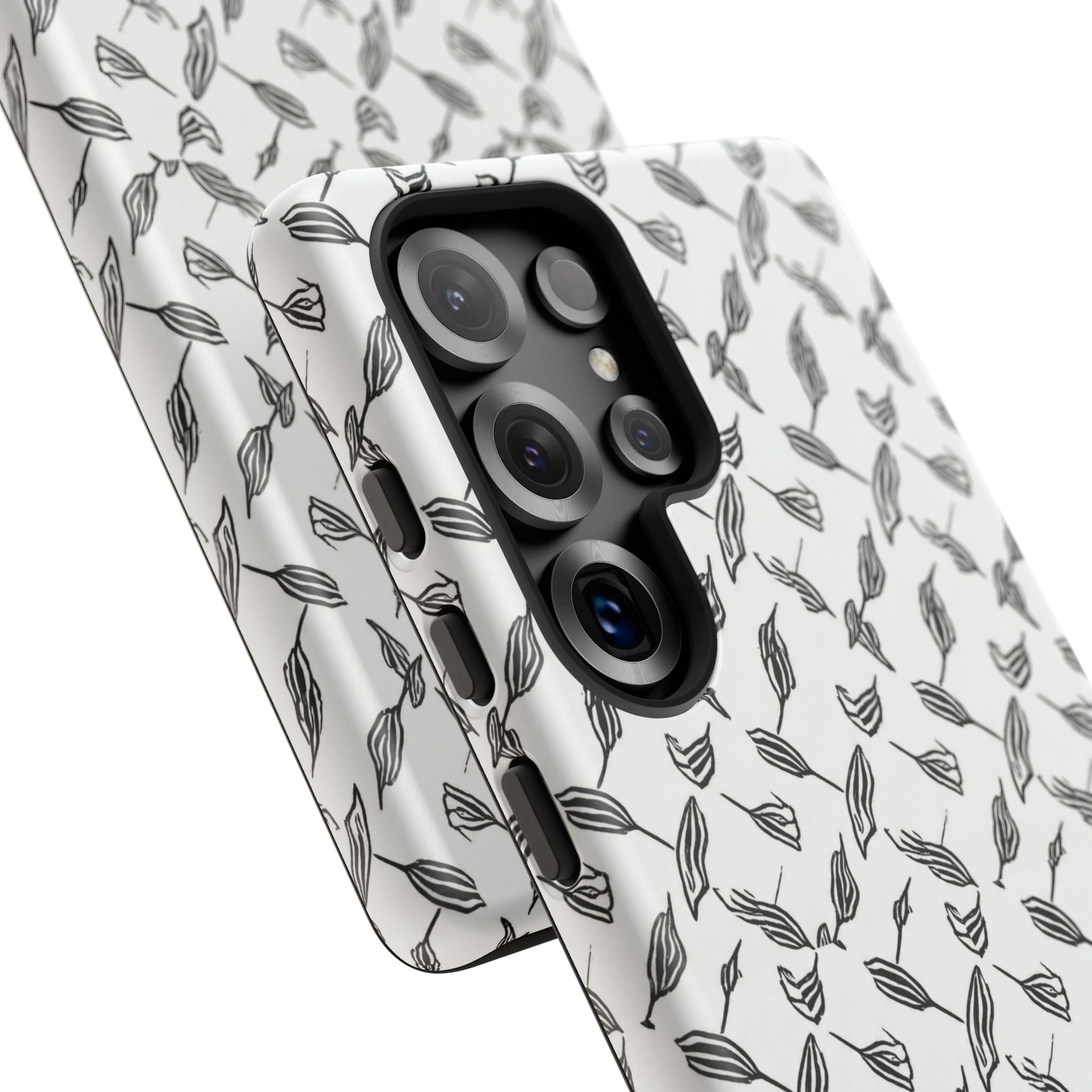 Hummingbird Kufiyah Pattern Tough Phone Case — Black & White Botanical Protective Cover