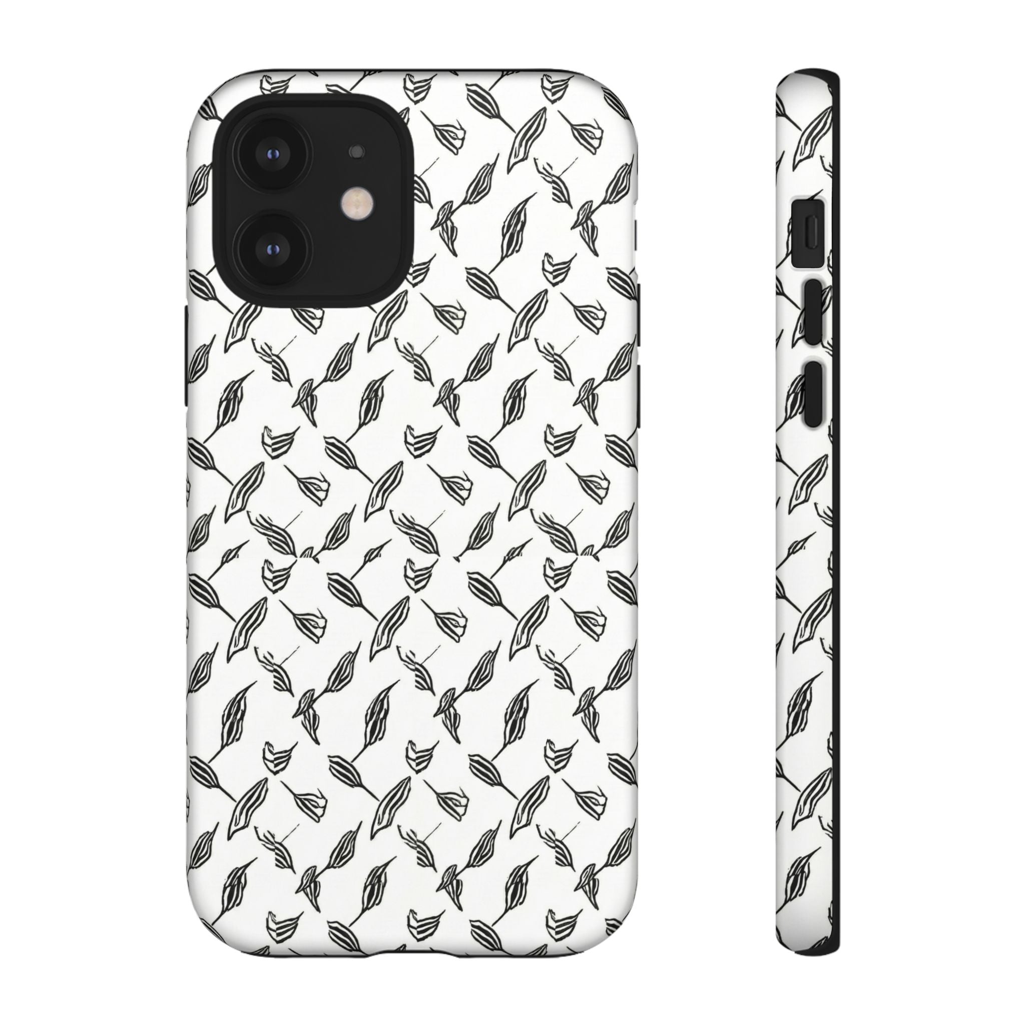 Hummingbird Kufiyah Pattern Tough Phone Case — Black & White Botanical Protective Cover