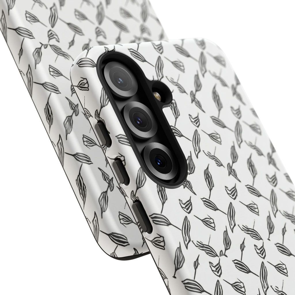 Hummingbird Kufiyah Pattern Tough Phone Case — Black & White Botanical Protective Cover