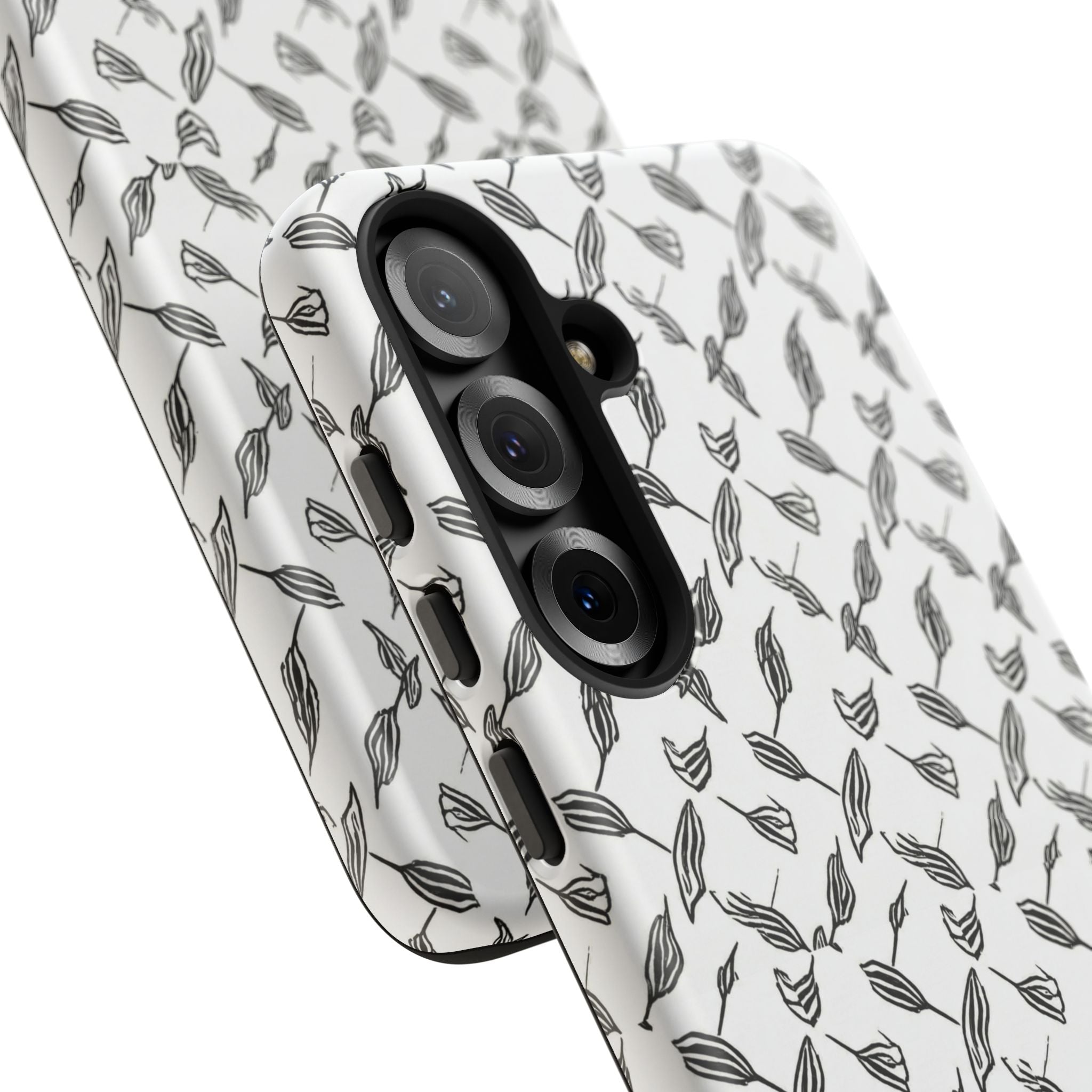 Hummingbird Kufiyah Pattern Tough Phone Case — Black & White Botanical Protective Cover