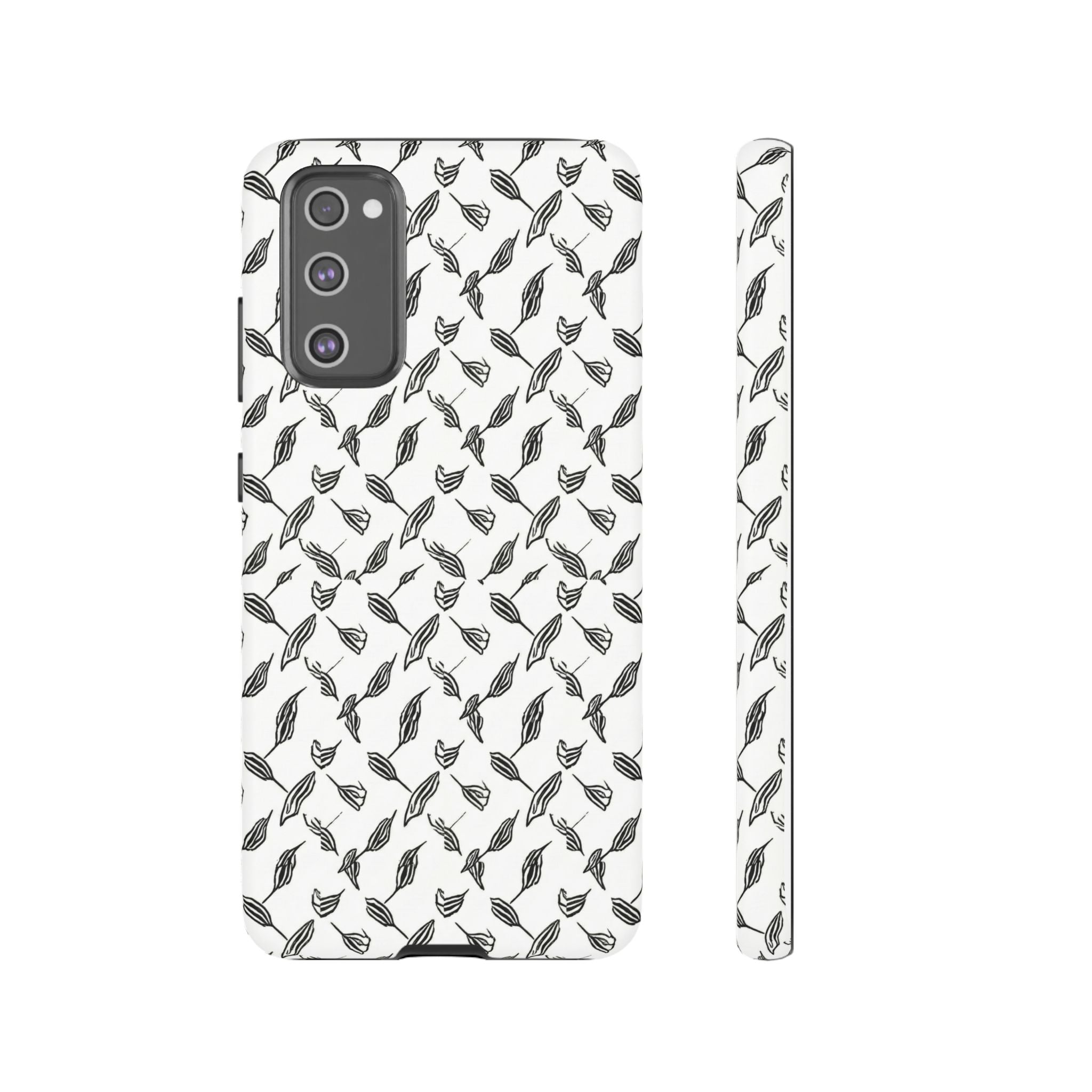 Hummingbird Kufiyah Pattern Tough Phone Case — Black & White Botanical Protective Cover