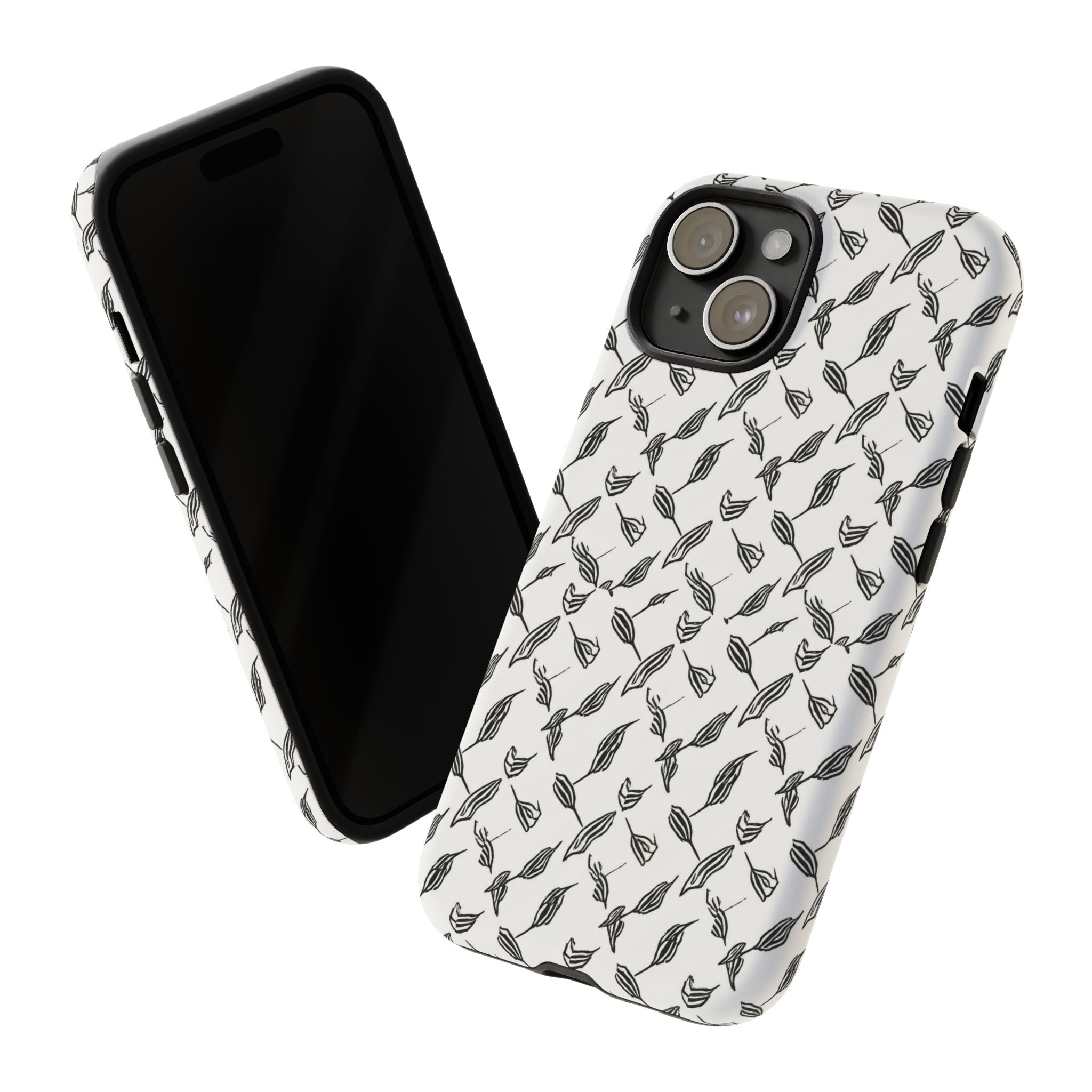 Hummingbird Kufiyah Pattern Tough Phone Case — Black & White Botanical Protective Cover