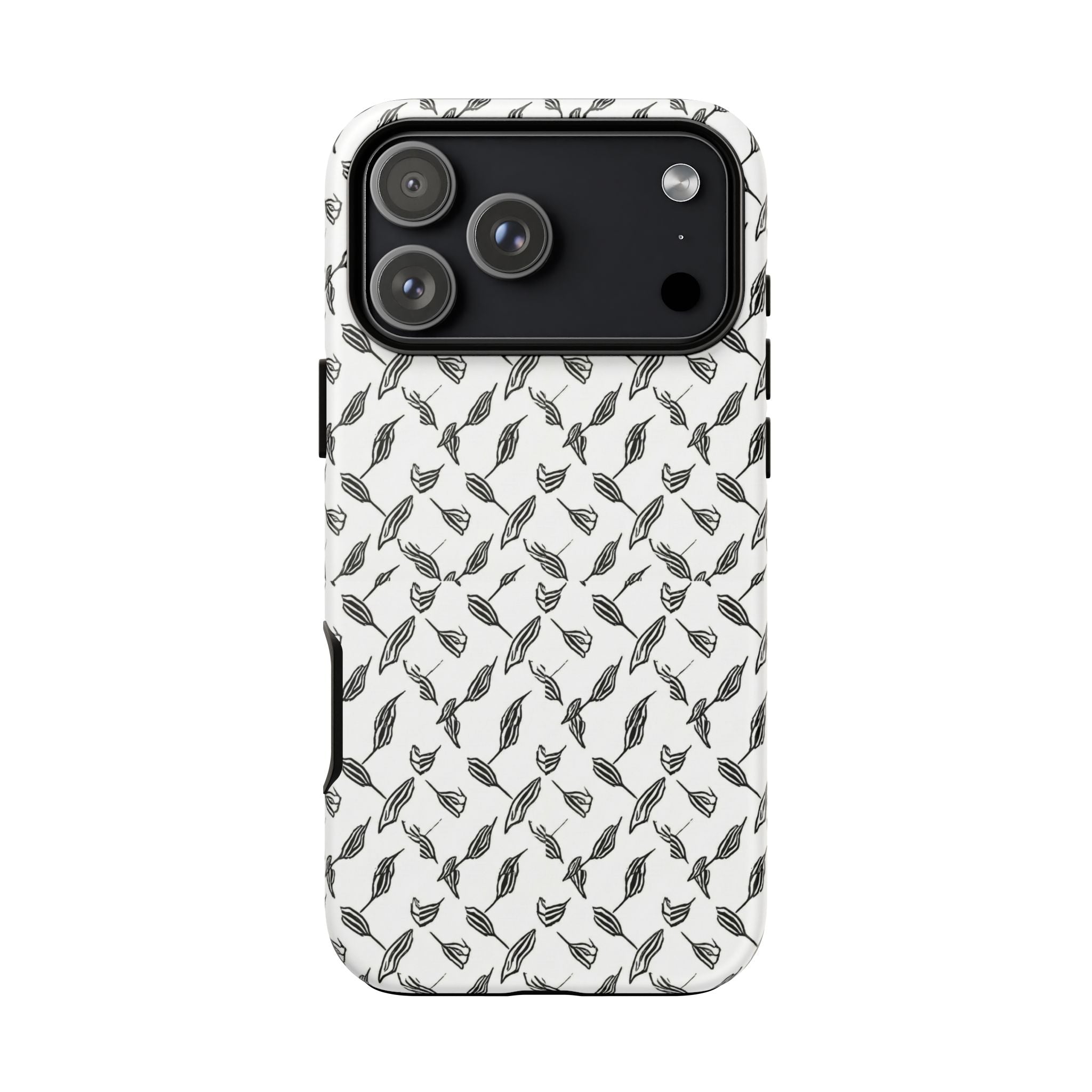 Hummingbird Kufiyah Pattern Tough Phone Case — Black & White Botanical Protective Cover
