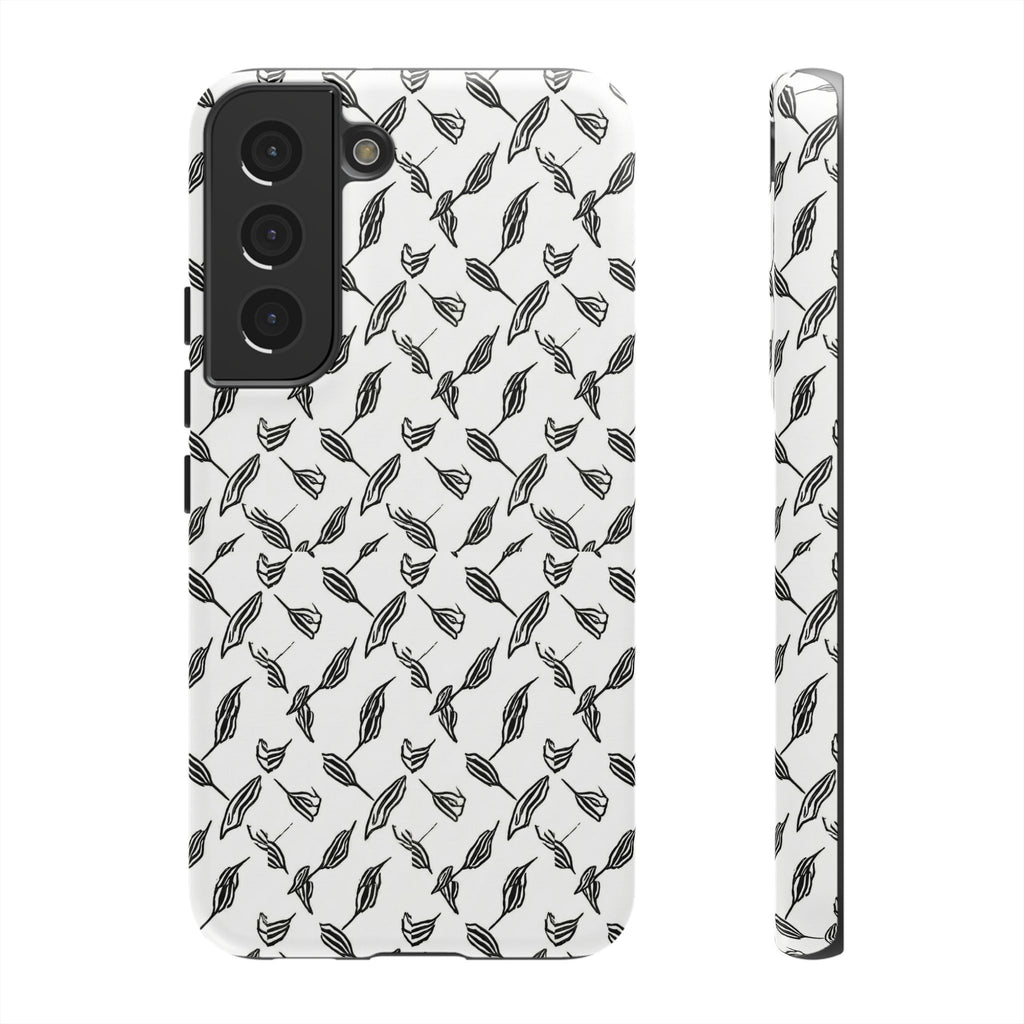 Hummingbird Kufiyah Pattern Tough Phone Case — Black & White Botanical Protective Cover
