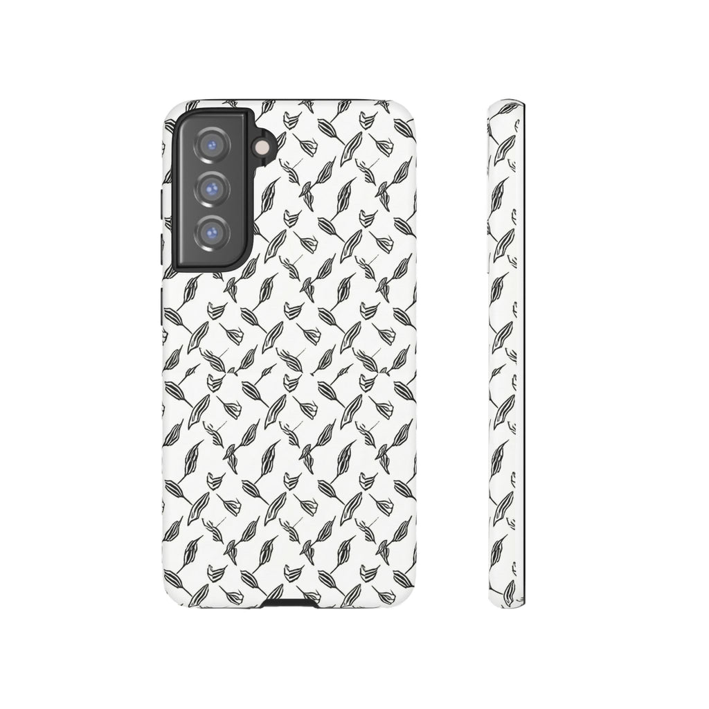 Hummingbird Kufiyah Pattern Tough Phone Case — Black & White Botanical Protective Cover