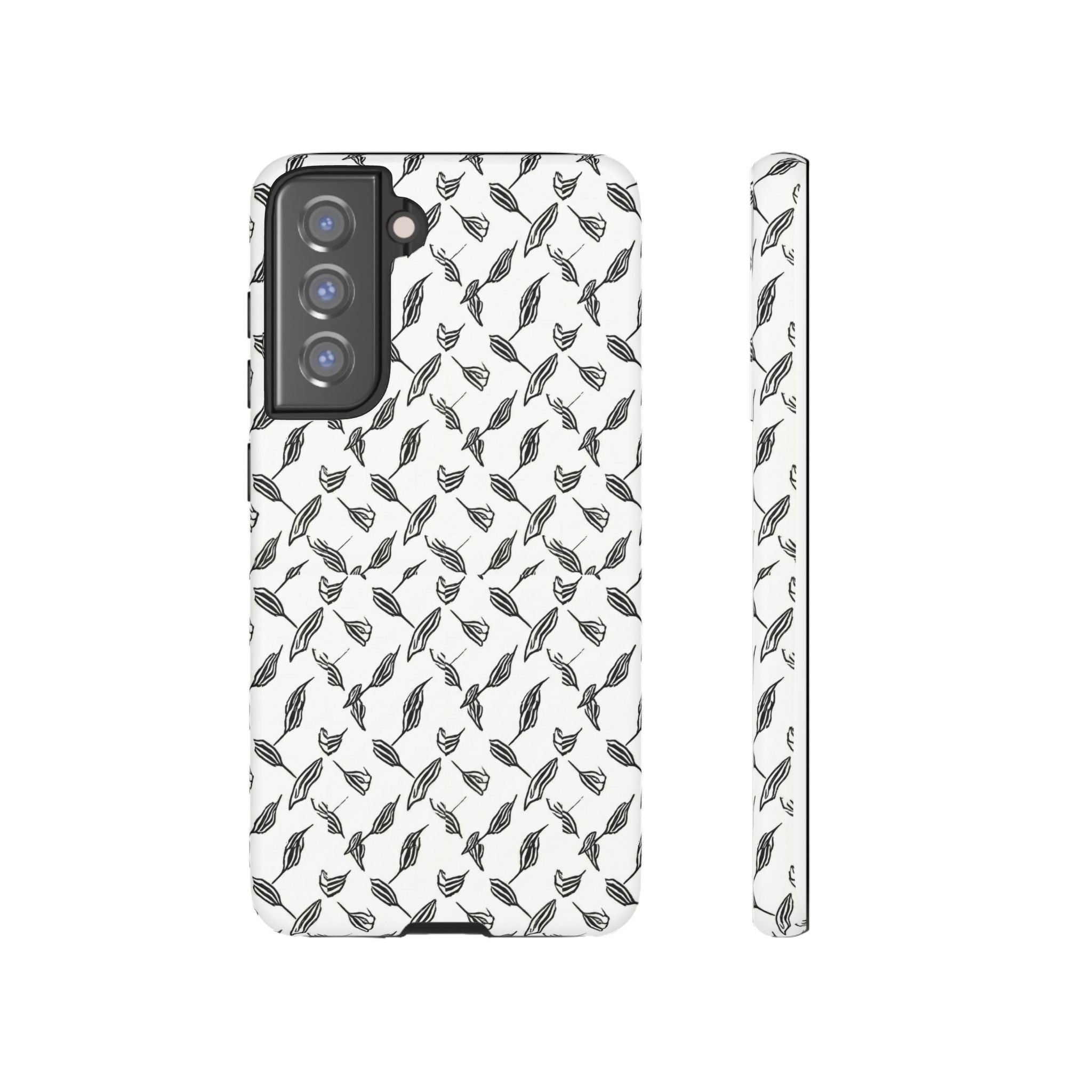 Hummingbird Kufiyah Pattern Tough Phone Case — Black & White Botanical Protective Cover
