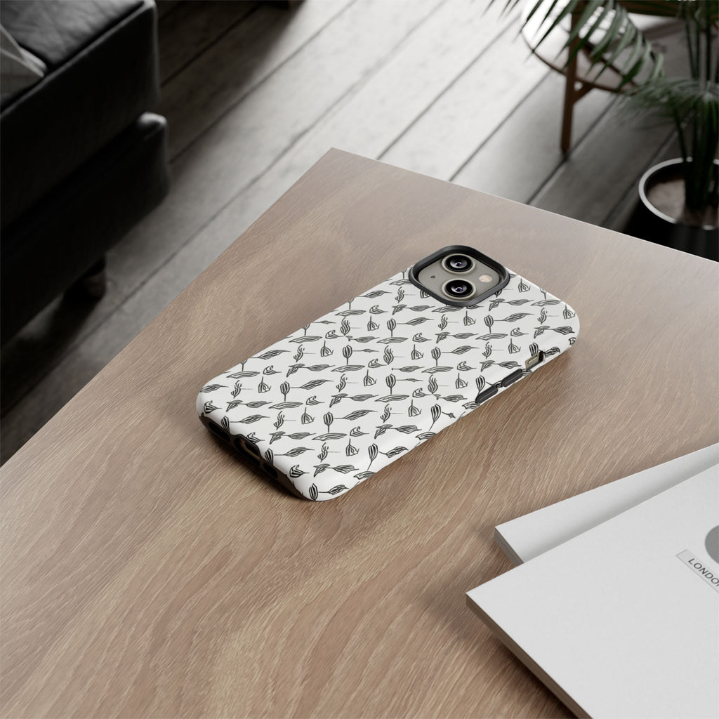 Hummingbird Kufiyah Pattern Tough Phone Case — Black & White Botanical Protective Cover