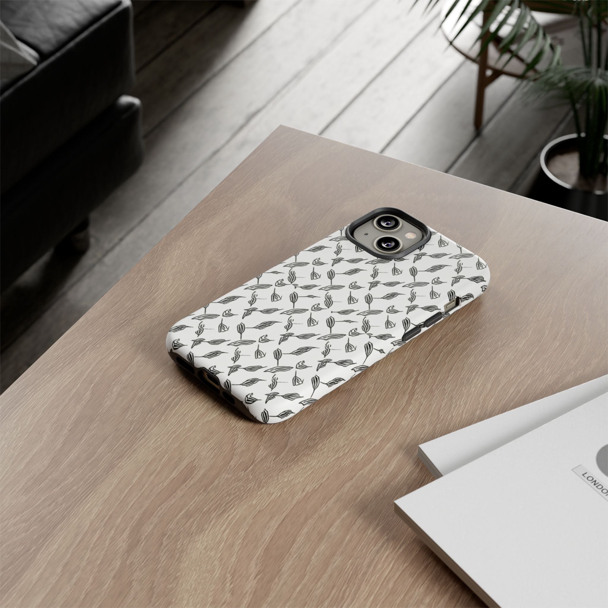 Hummingbird Kufiyah Pattern Tough Phone Case — Black & White Botanical Protective Cover