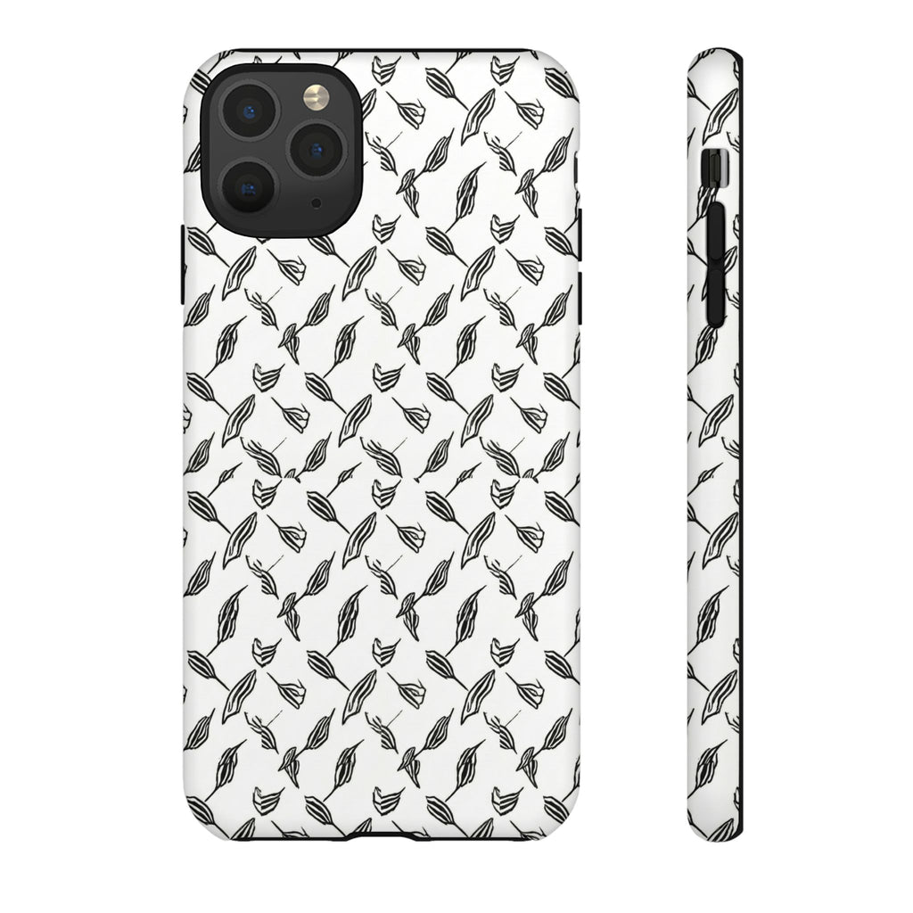 Hummingbird Kufiyah Pattern Tough Phone Case — Black & White Botanical Protective Cover