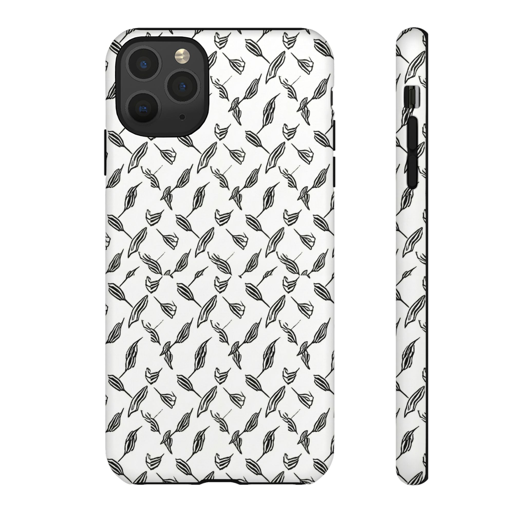 Hummingbird Kufiyah Pattern Tough Phone Case — Black & White Botanical Protective Cover