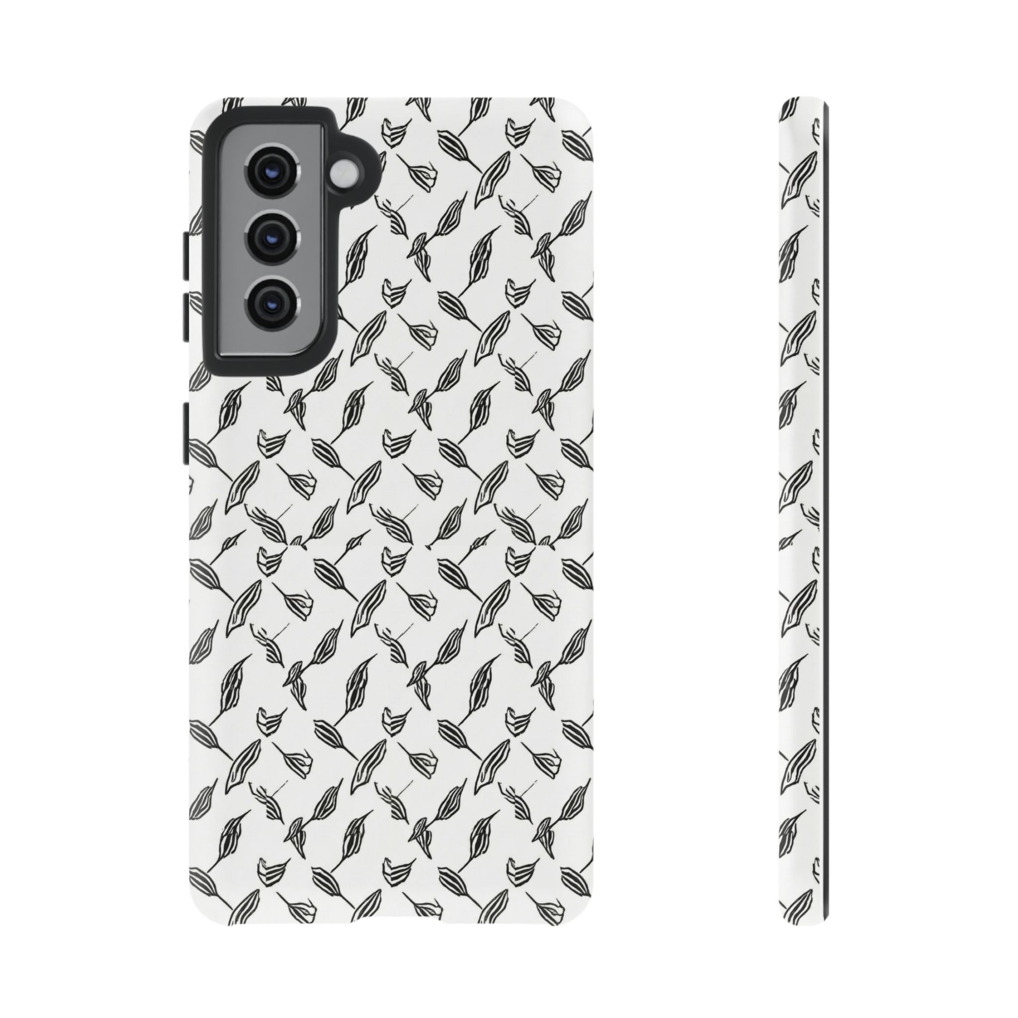 Hummingbird Kufiyah Pattern Tough Phone Case — Black & White Botanical Protective Cover