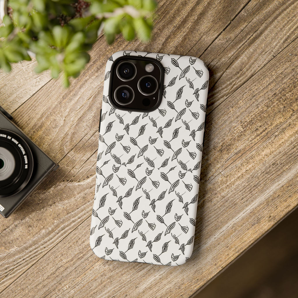 Hummingbird Kufiyah Pattern Tough Phone Case — Black & White Botanical Protective Cover