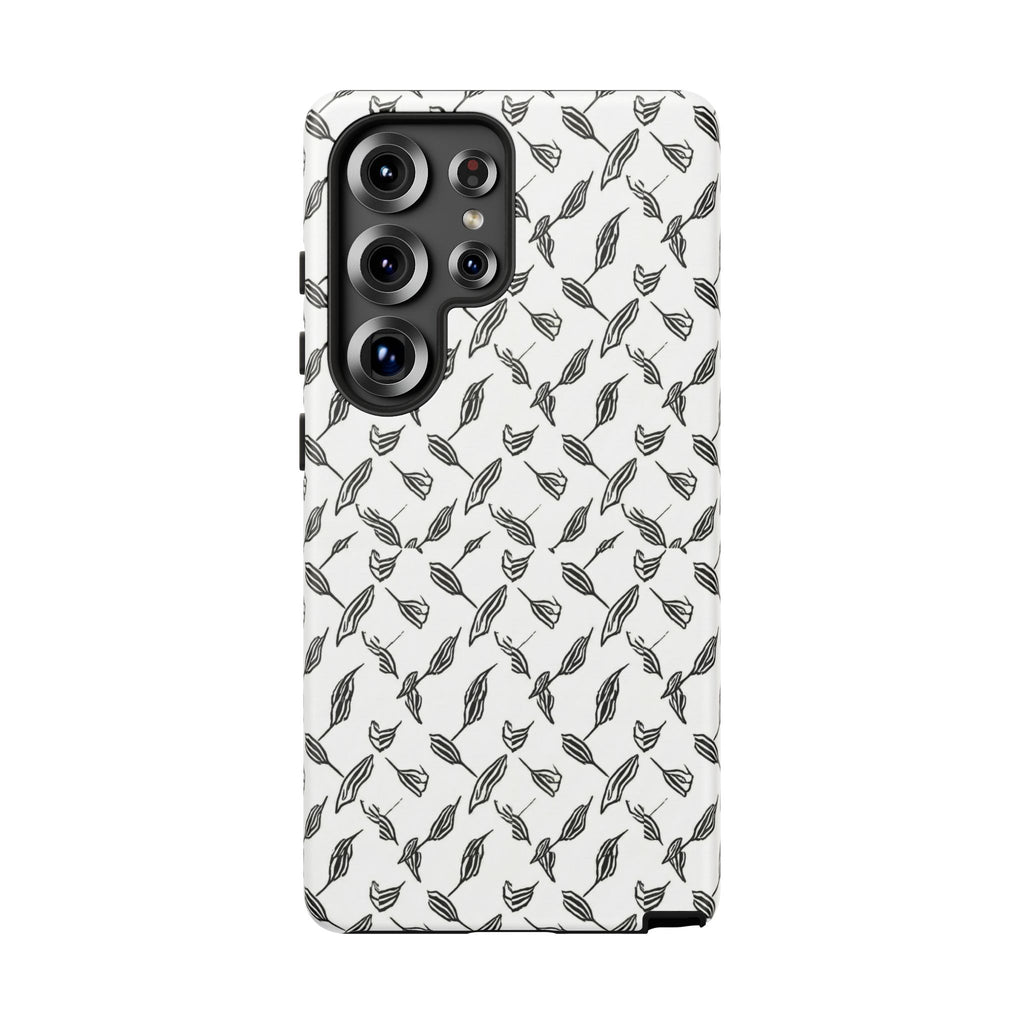 Hummingbird Kufiyah Pattern Tough Phone Case — Black & White Botanical Protective Cover