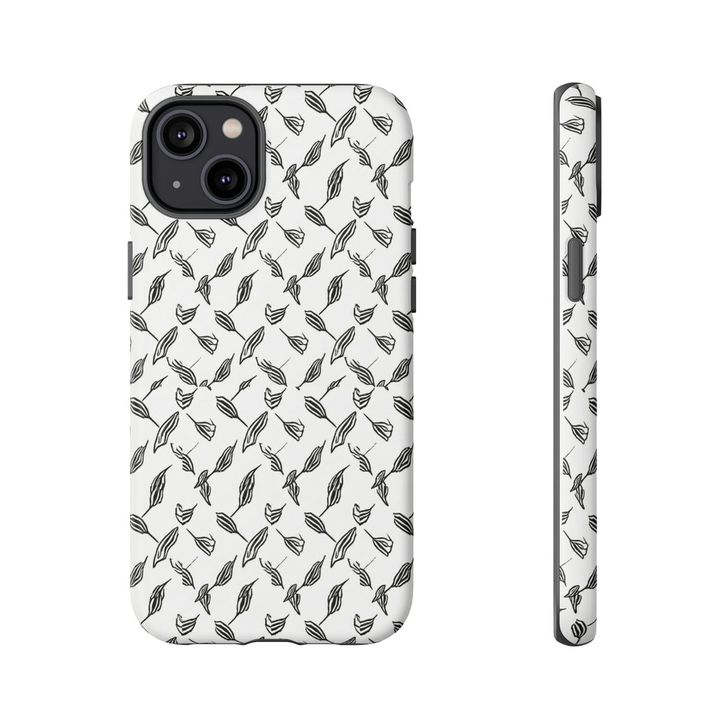 Hummingbird Kufiyah Pattern Tough Phone Case — Black & White Botanical Protective Cover