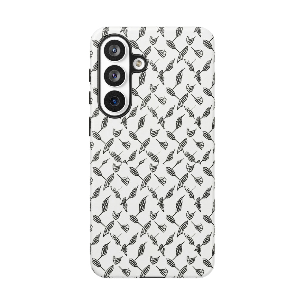 Hummingbird Kufiyah Pattern Tough Phone Case — Black & White Botanical Protective Cover