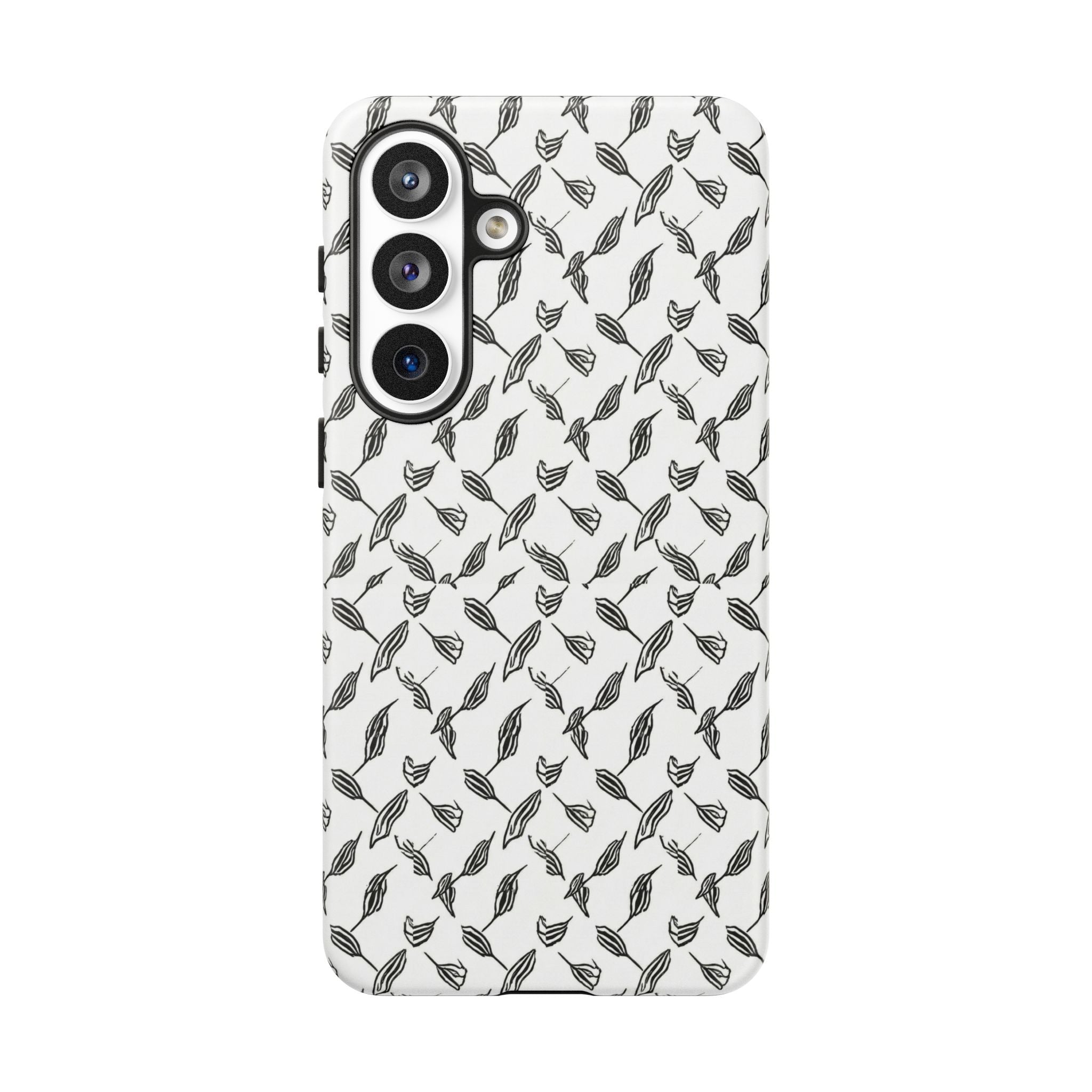 Hummingbird Kufiyah Pattern Tough Phone Case — Black & White Botanical Protective Cover