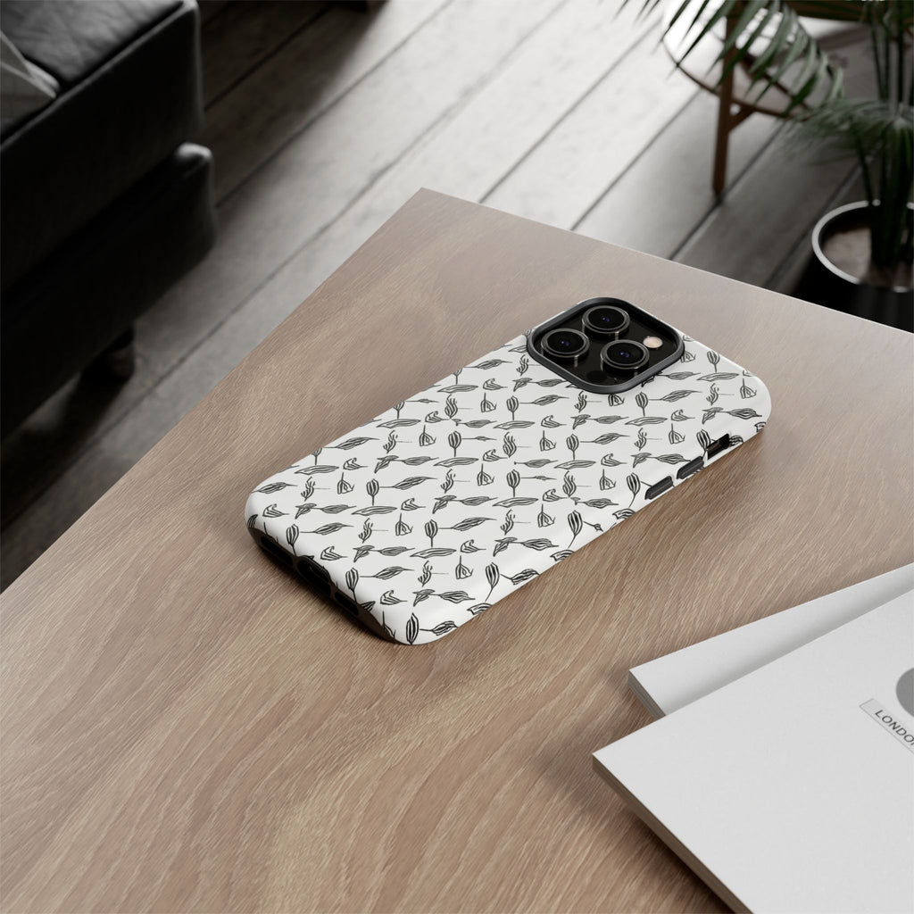 Hummingbird Kufiyah Pattern Tough Phone Case — Black & White Botanical Protective Cover