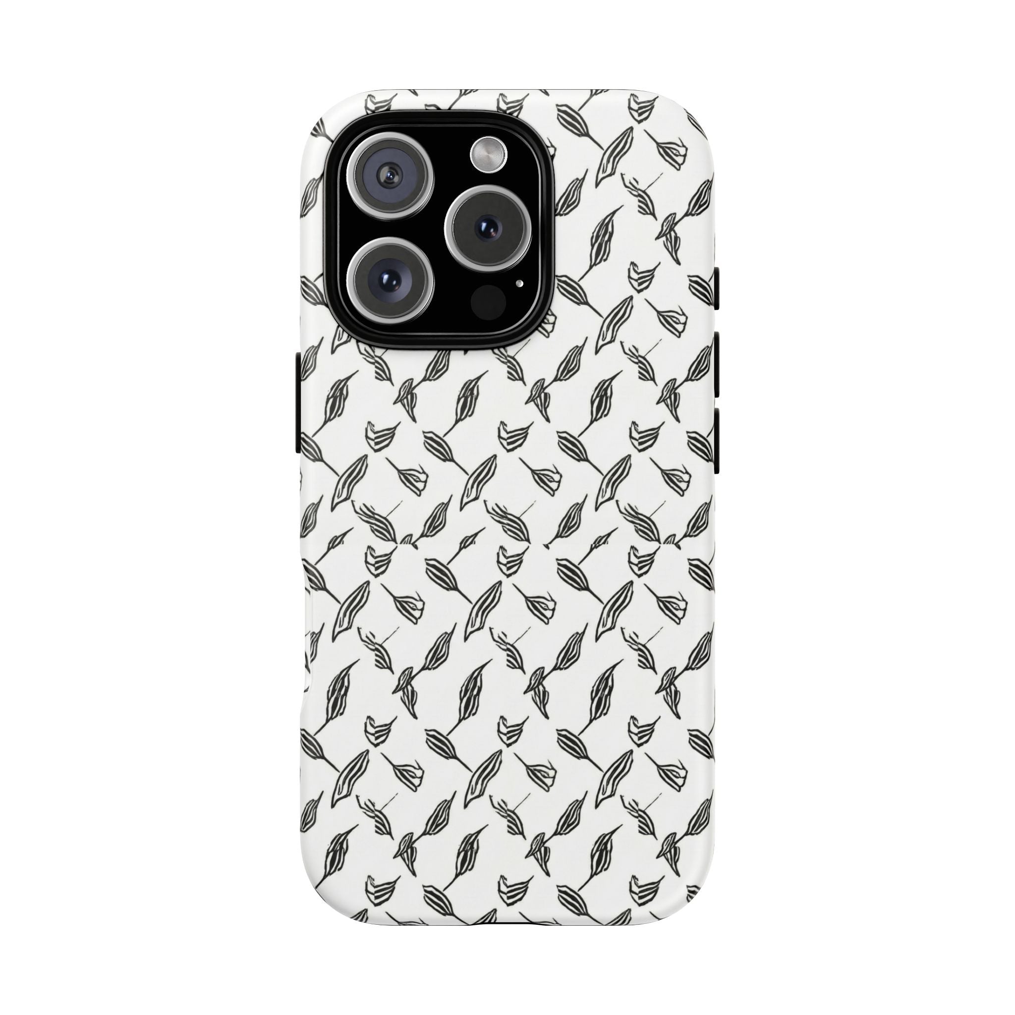 Hummingbird Kufiyah Pattern Tough Phone Case — Black & White Botanical Protective Cover