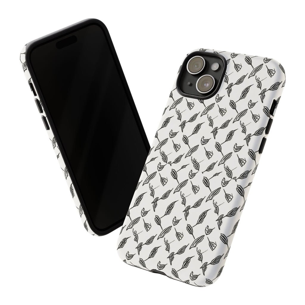 Hummingbird Kufiyah Pattern Tough Phone Case — Black & White Botanical Protective Cover