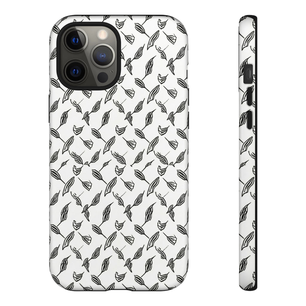 Hummingbird Kufiyah Pattern Tough Phone Case — Black & White Botanical Protective Cover