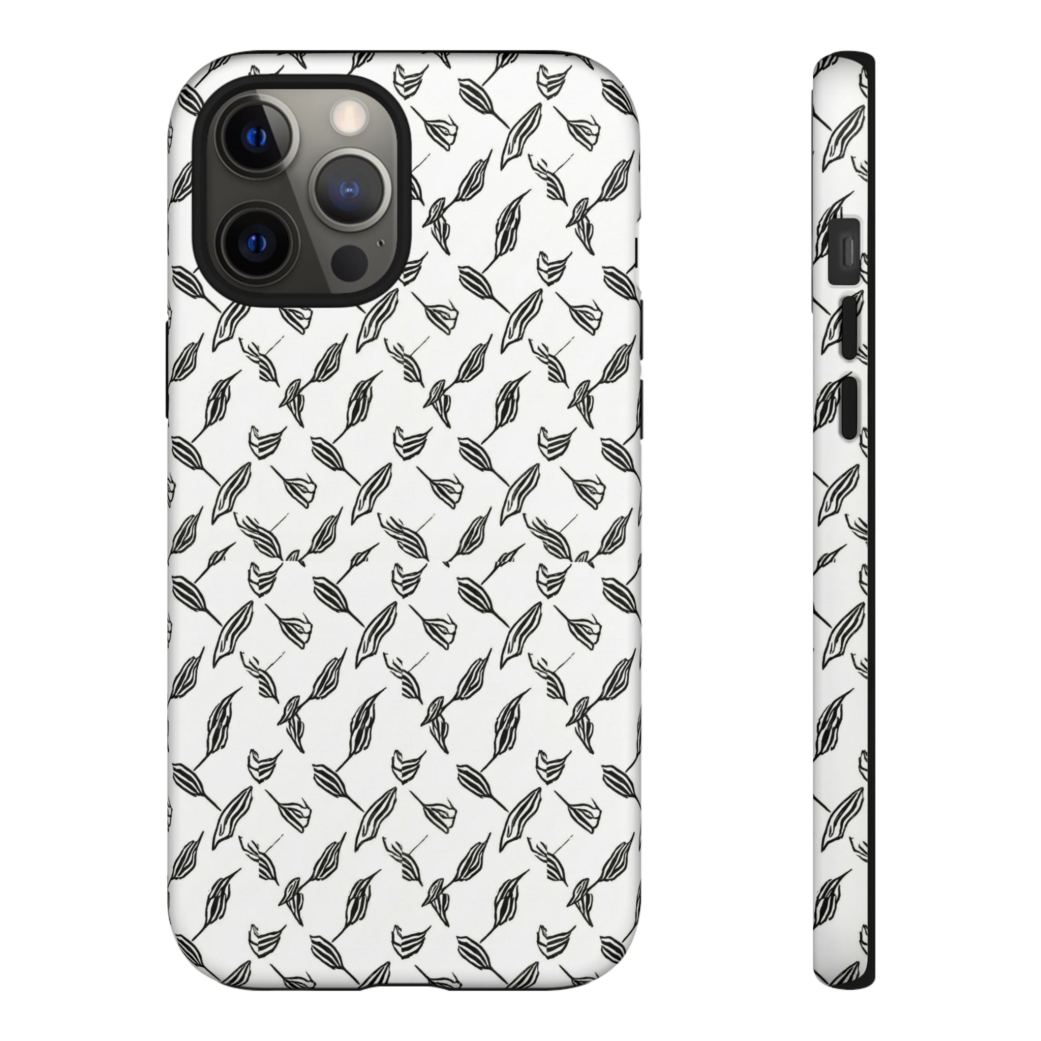 Hummingbird Kufiyah Pattern Tough Phone Case — Black & White Botanical Protective Cover