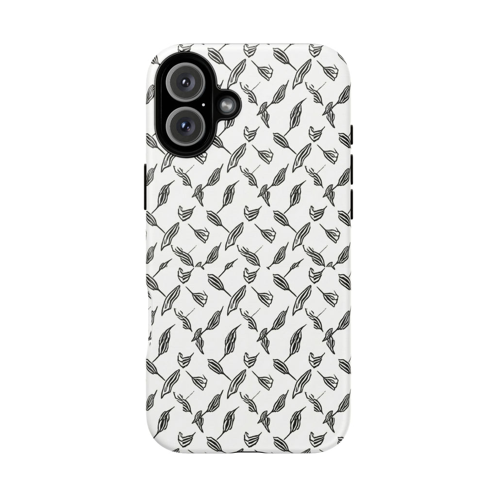 Hummingbird Kufiyah Pattern Tough Phone Case — Black & White Botanical Protective Cover