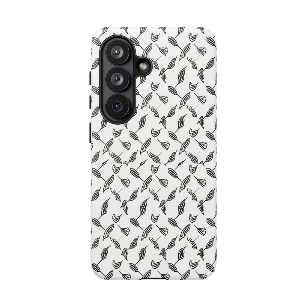 Hummingbird Kufiyah Pattern Tough Phone Case — Black & White Botanical Protective Cover