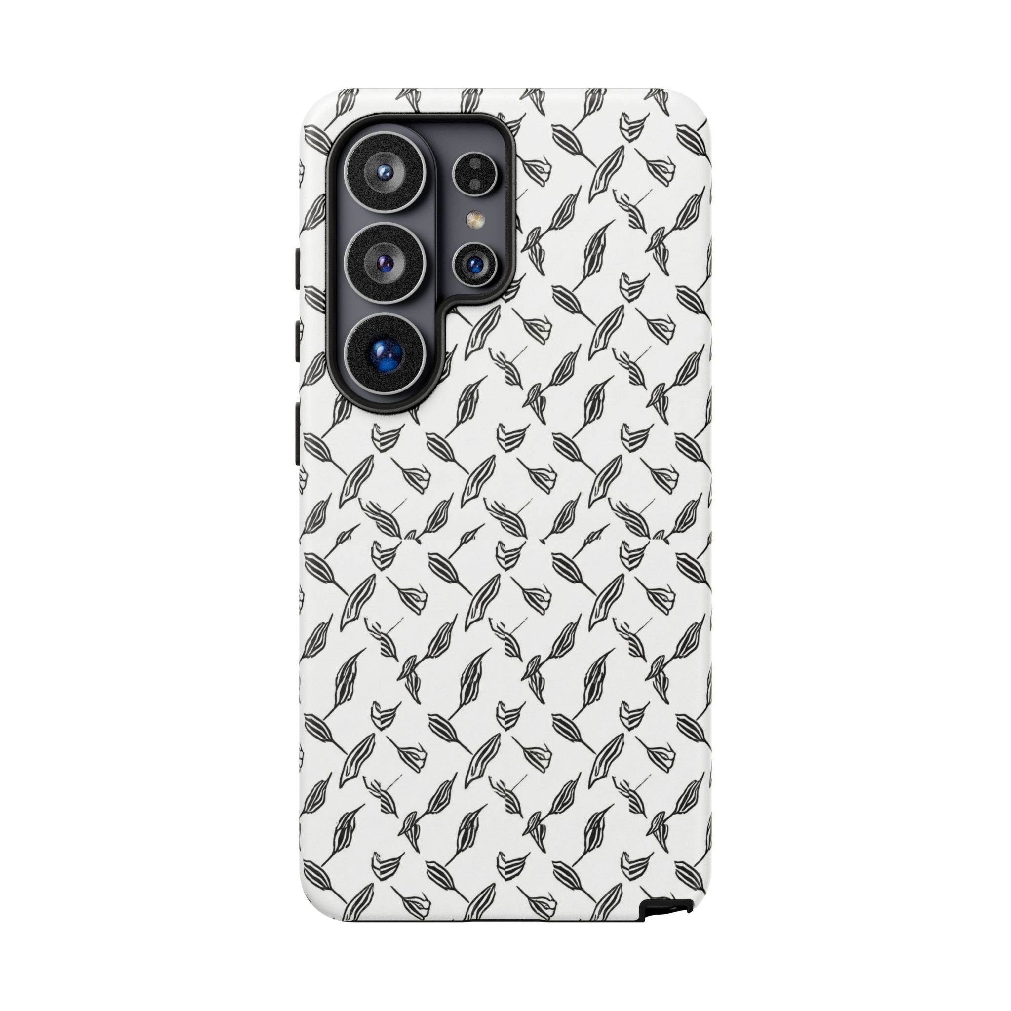 Hummingbird Kufiyah Pattern Tough Phone Case — Black & White Botanical Protective Cover