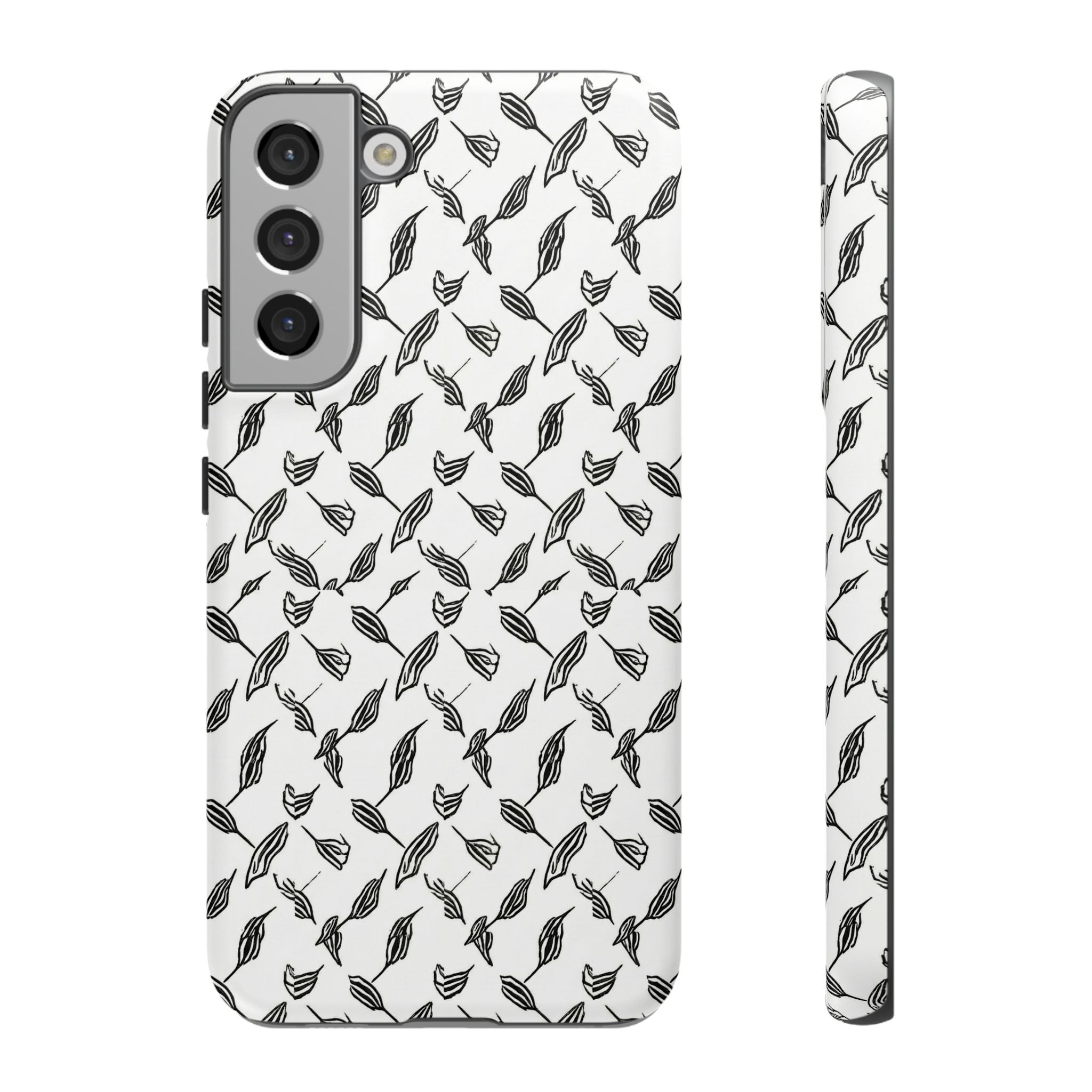 Hummingbird Kufiyah Pattern Tough Phone Case — Black & White Botanical Protective Cover