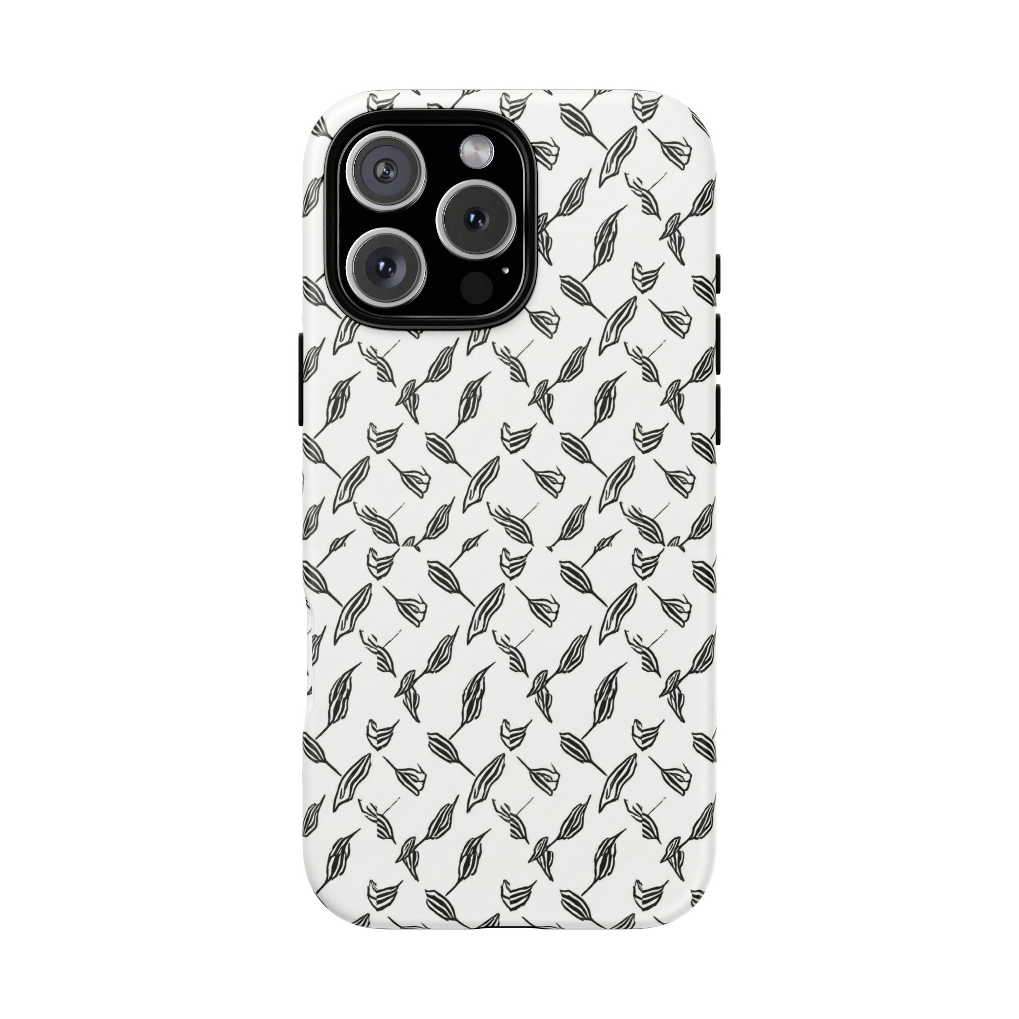 Hummingbird Kufiyah Pattern Tough Phone Case — Black & White Botanical Protective Cover