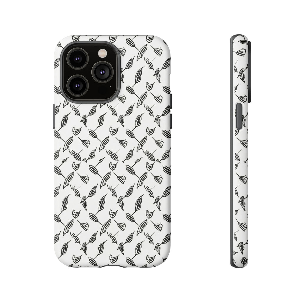 Hummingbird Kufiyah Pattern Tough Phone Case — Black & White Botanical Protective Cover