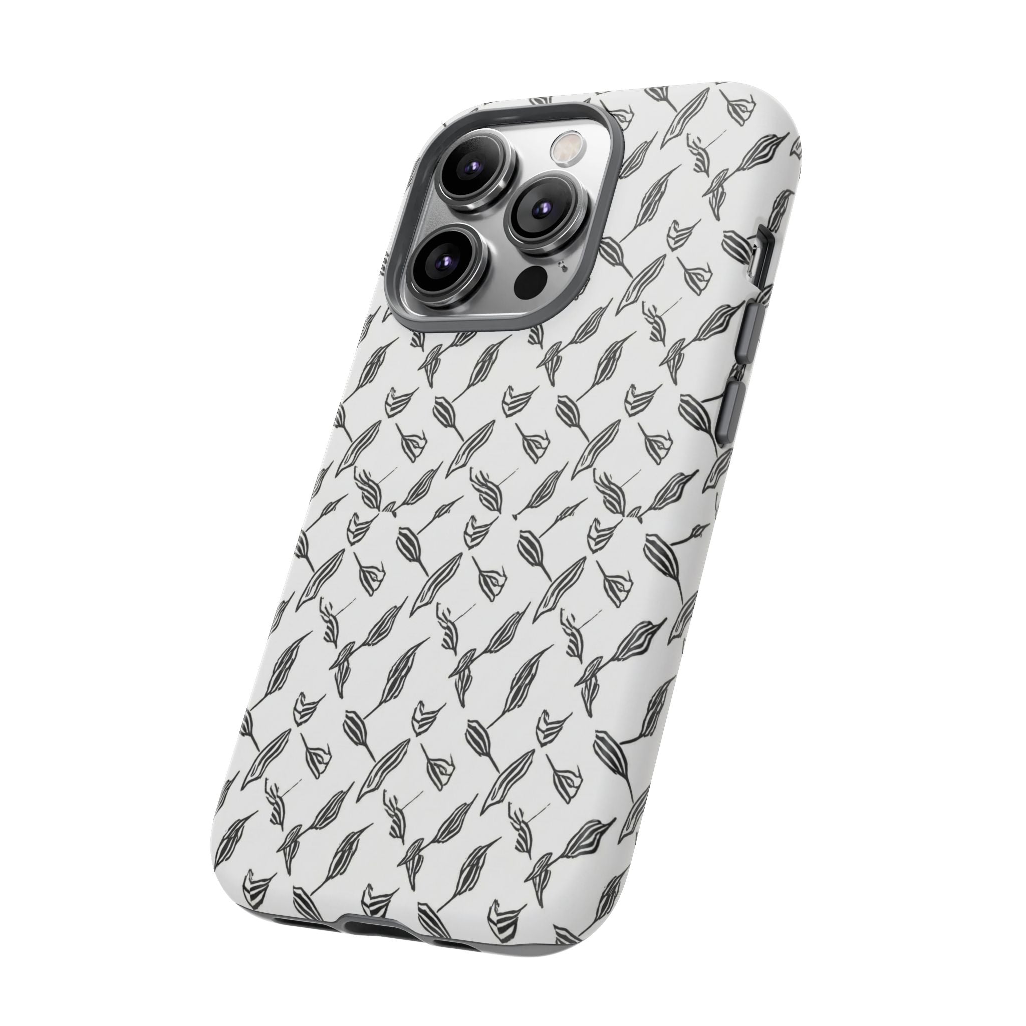 Hummingbird Kufiyah Pattern Tough Phone Case — Black & White Botanical Protective Cover