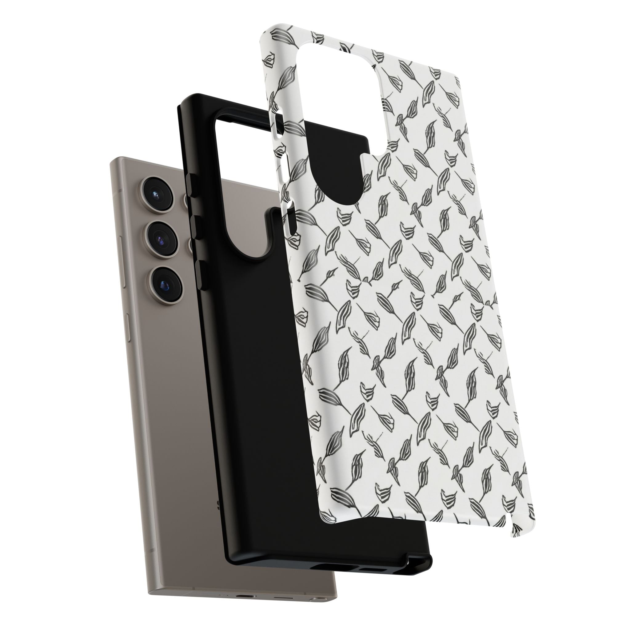 Hummingbird Kufiyah Pattern Tough Phone Case — Black & White Botanical Protective Cover