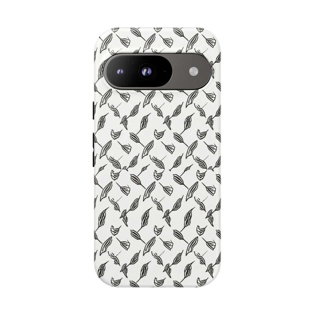 Hummingbird Kufiyah Pattern Tough Phone Case — Black & White Botanical Protective Cover
