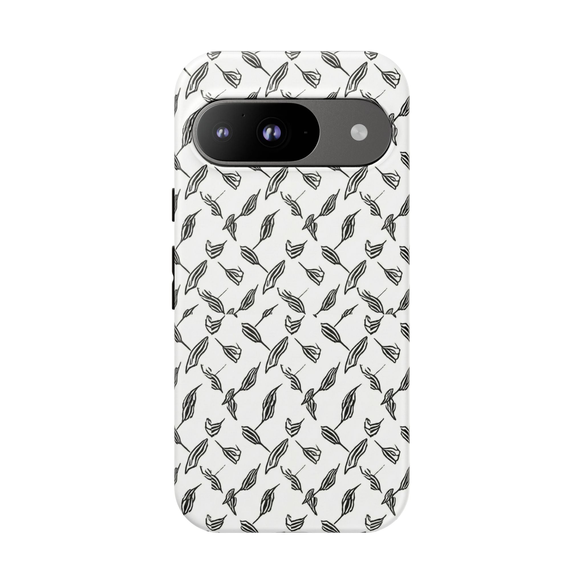 Hummingbird Kufiyah Pattern Tough Phone Case — Black & White Botanical Protective Cover