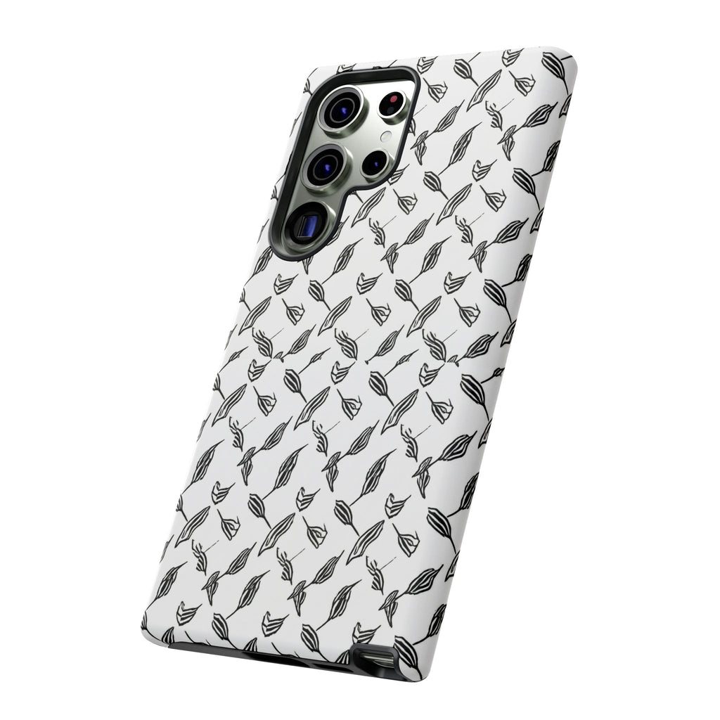Hummingbird Kufiyah Pattern Tough Phone Case — Black & White Botanical Protective Cover