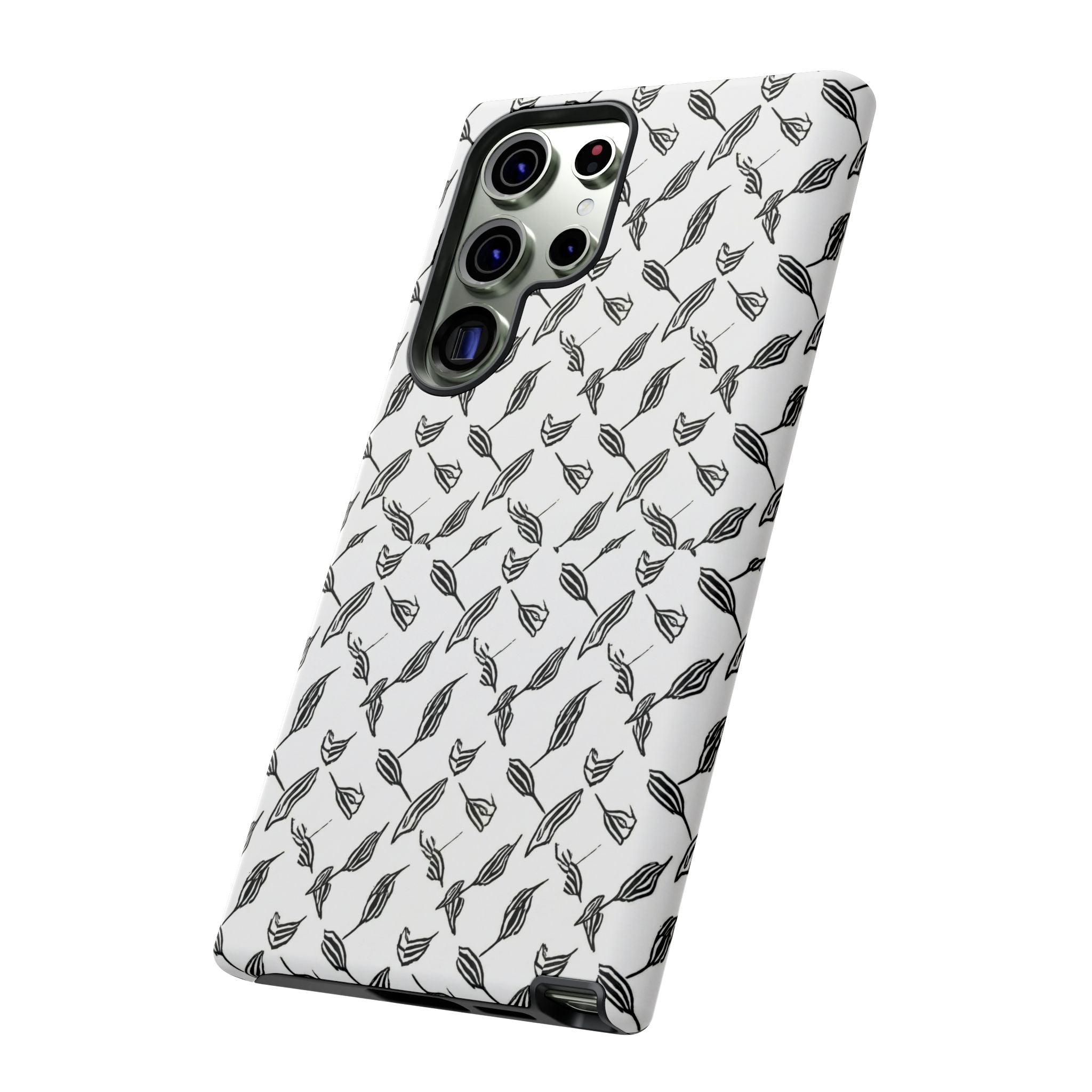 Hummingbird Kufiyah Pattern Tough Phone Case — Black & White Botanical Protective Cover