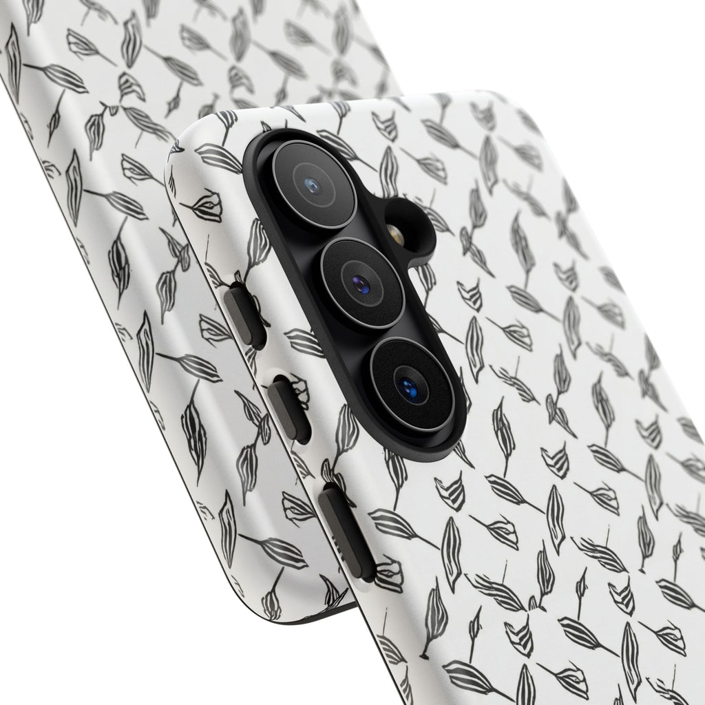 Hummingbird Kufiyah Pattern Tough Phone Case — Black & White Botanical Protective Cover