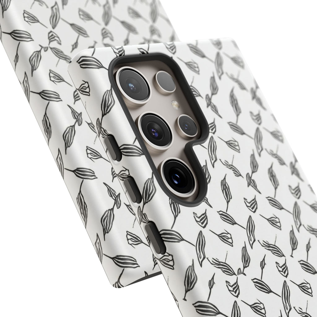 Hummingbird Kufiyah Pattern Tough Phone Case — Black & White Botanical Protective Cover